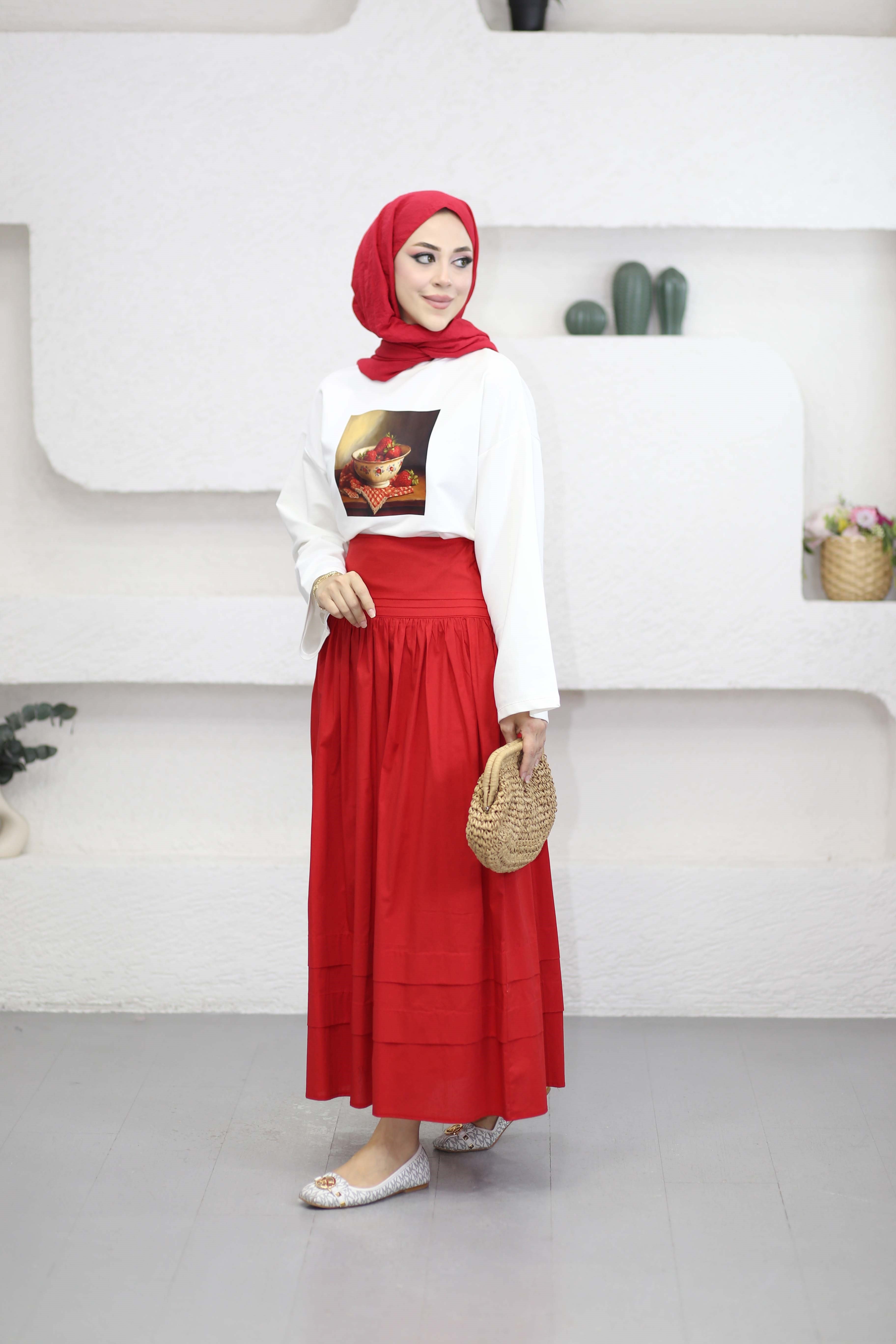 Oversize Baskılı Tişört Kahverengi 2792