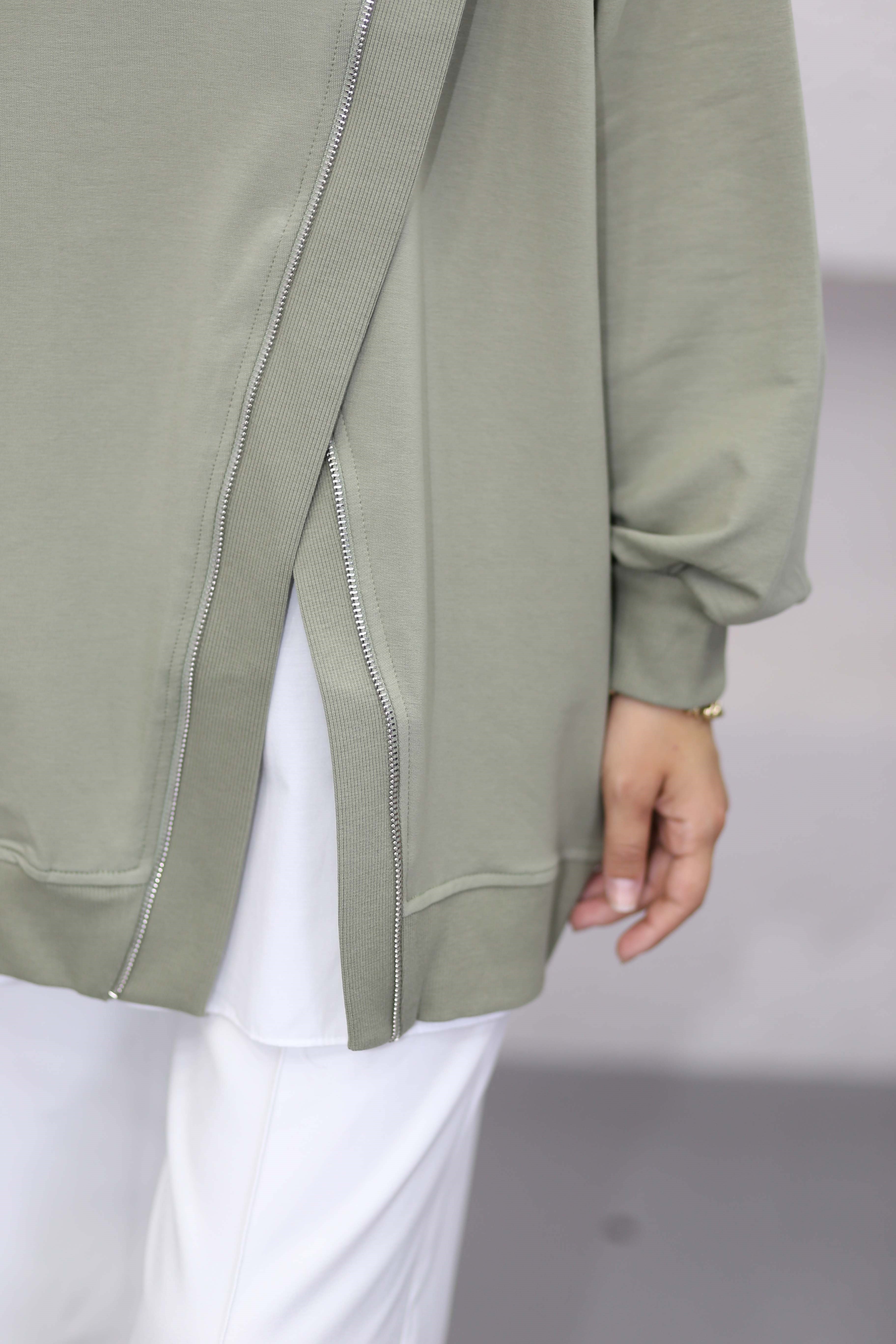 Çapraz Fermuarlı Sweat Çağla Yeşili 10771