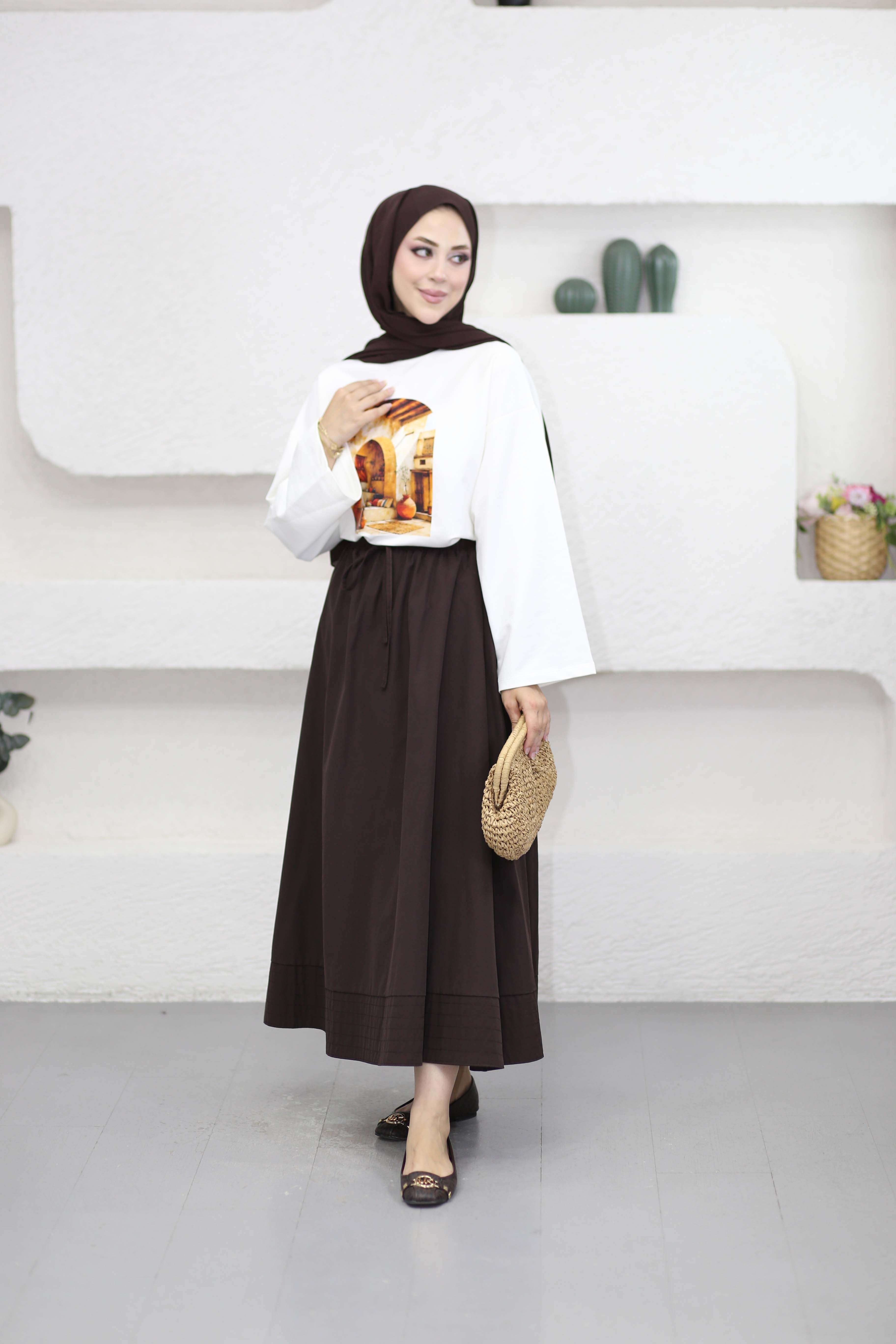 Oversize Baskılı Tişört Kiremit 2792