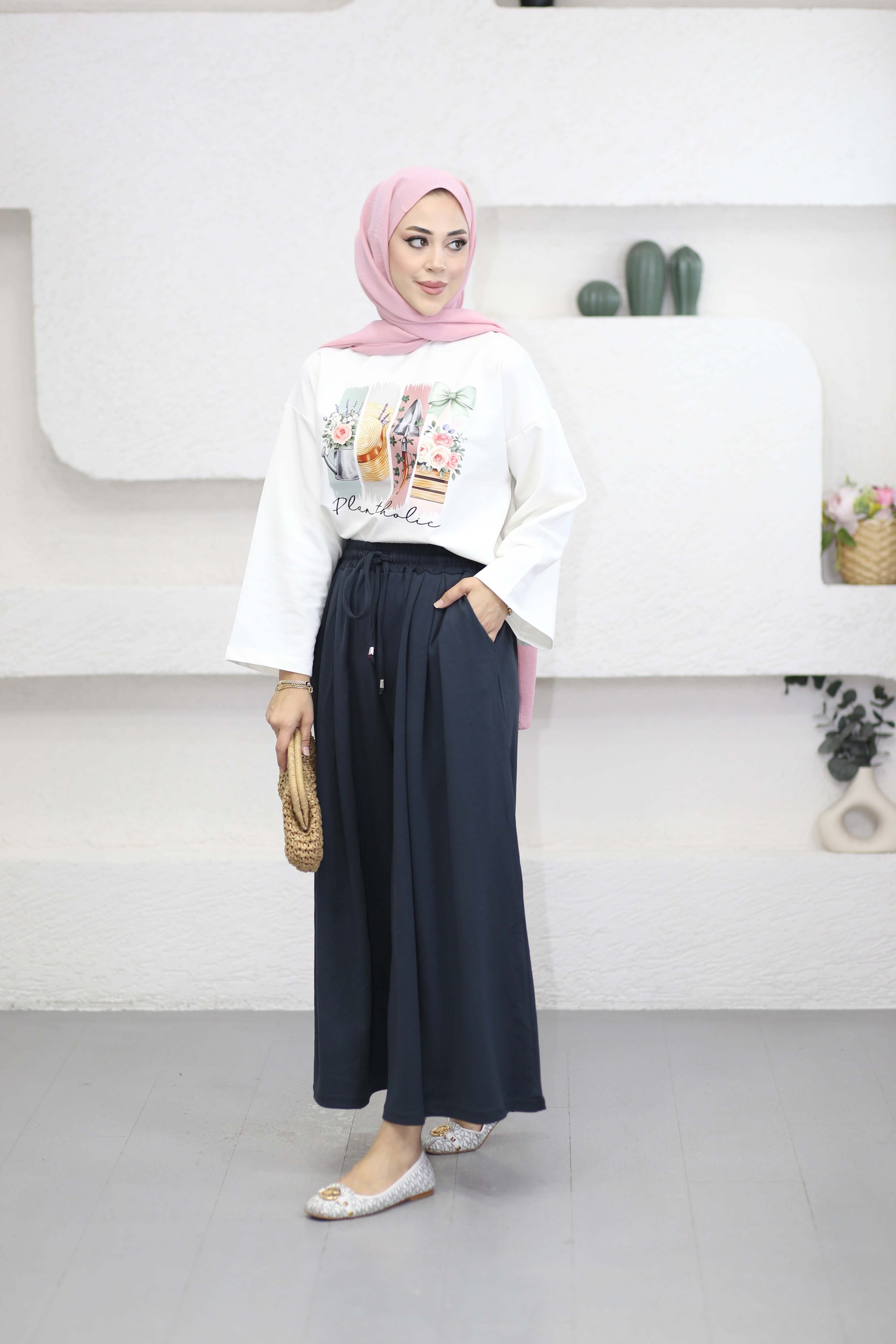 Oversize Baskılı Tişört Çağla Yeşili 2792