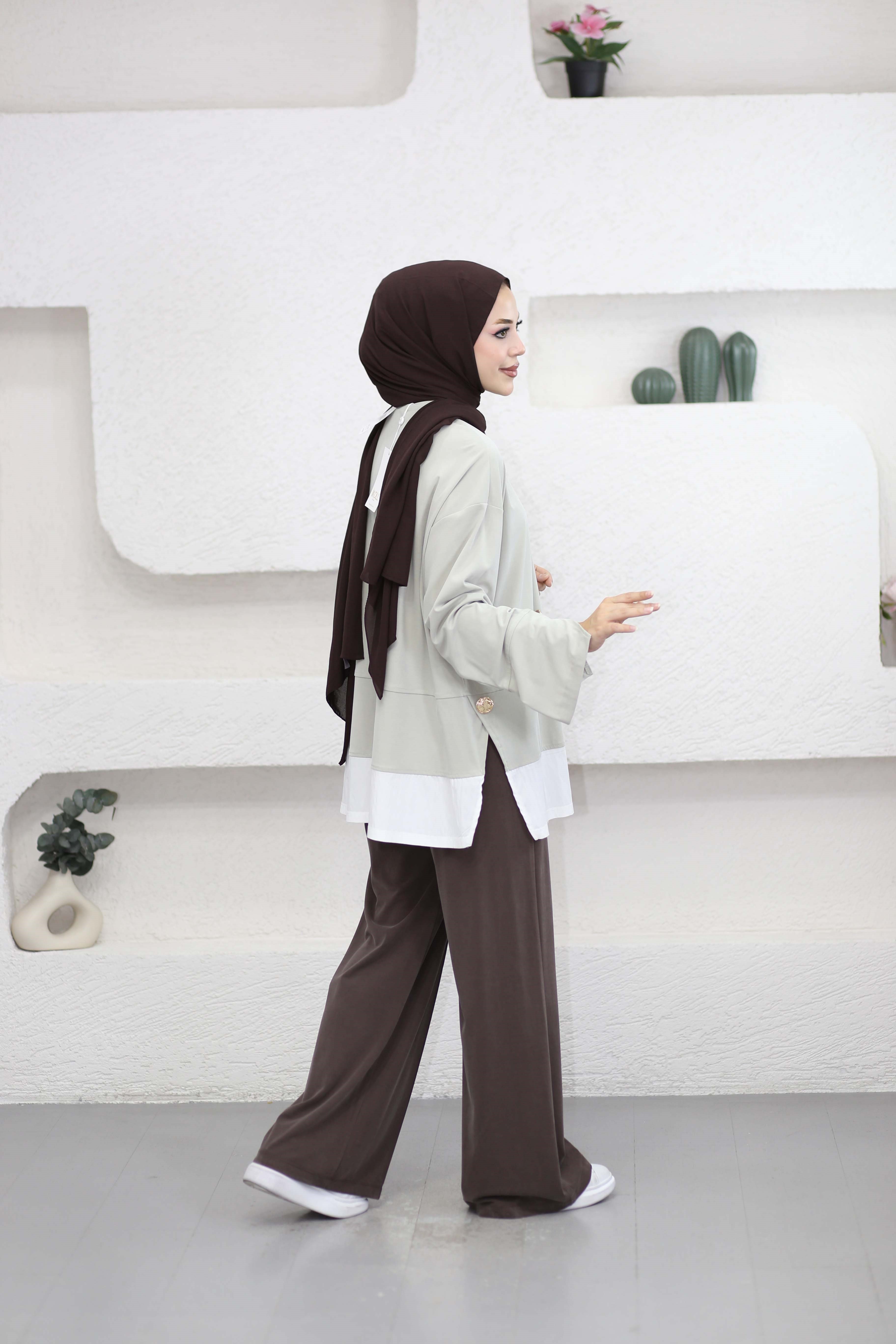 Kontrast Renkli Sweat Çağla Yeşili 37287
