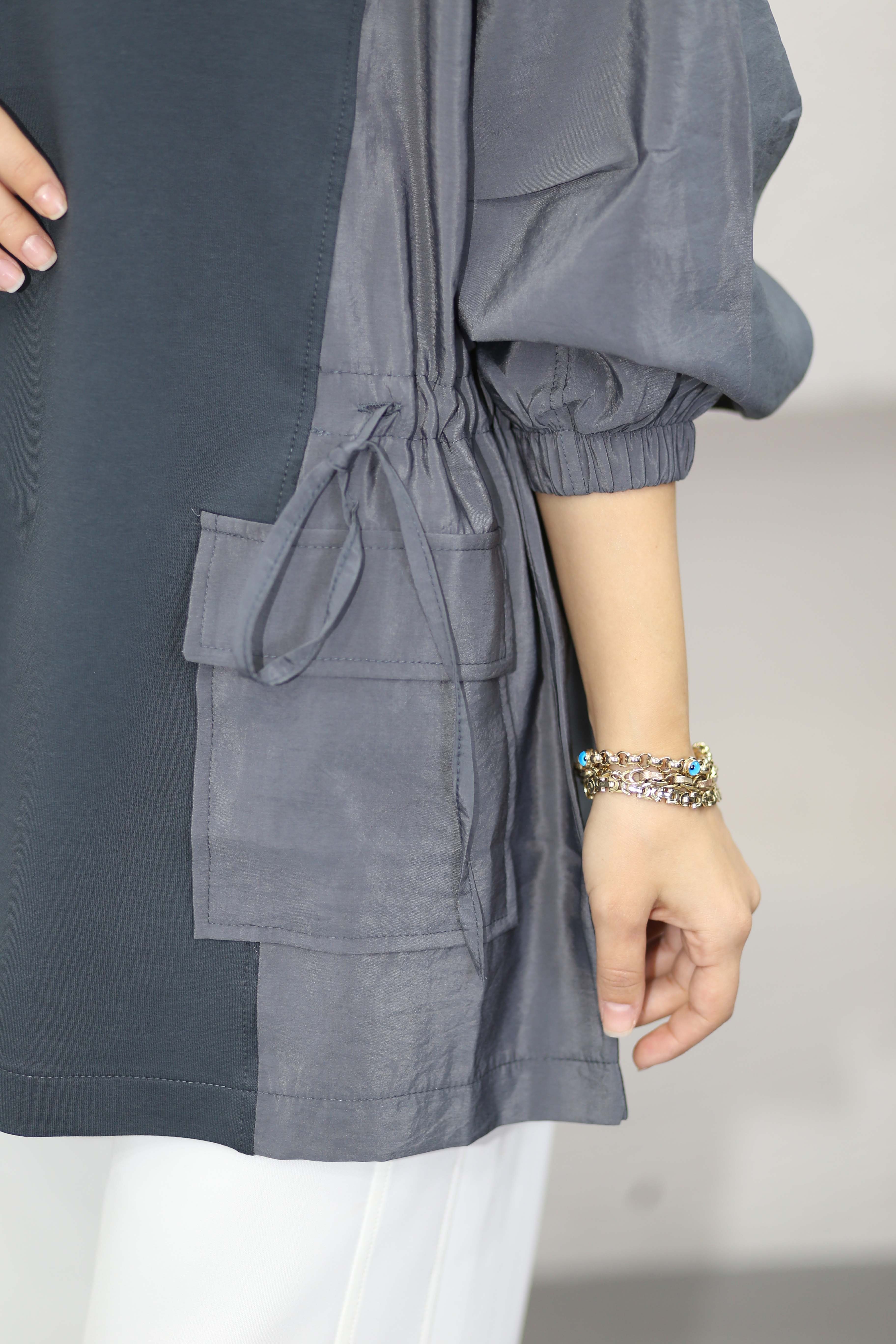 Paraşüt Kol Detaylı Sweat Füme 6708