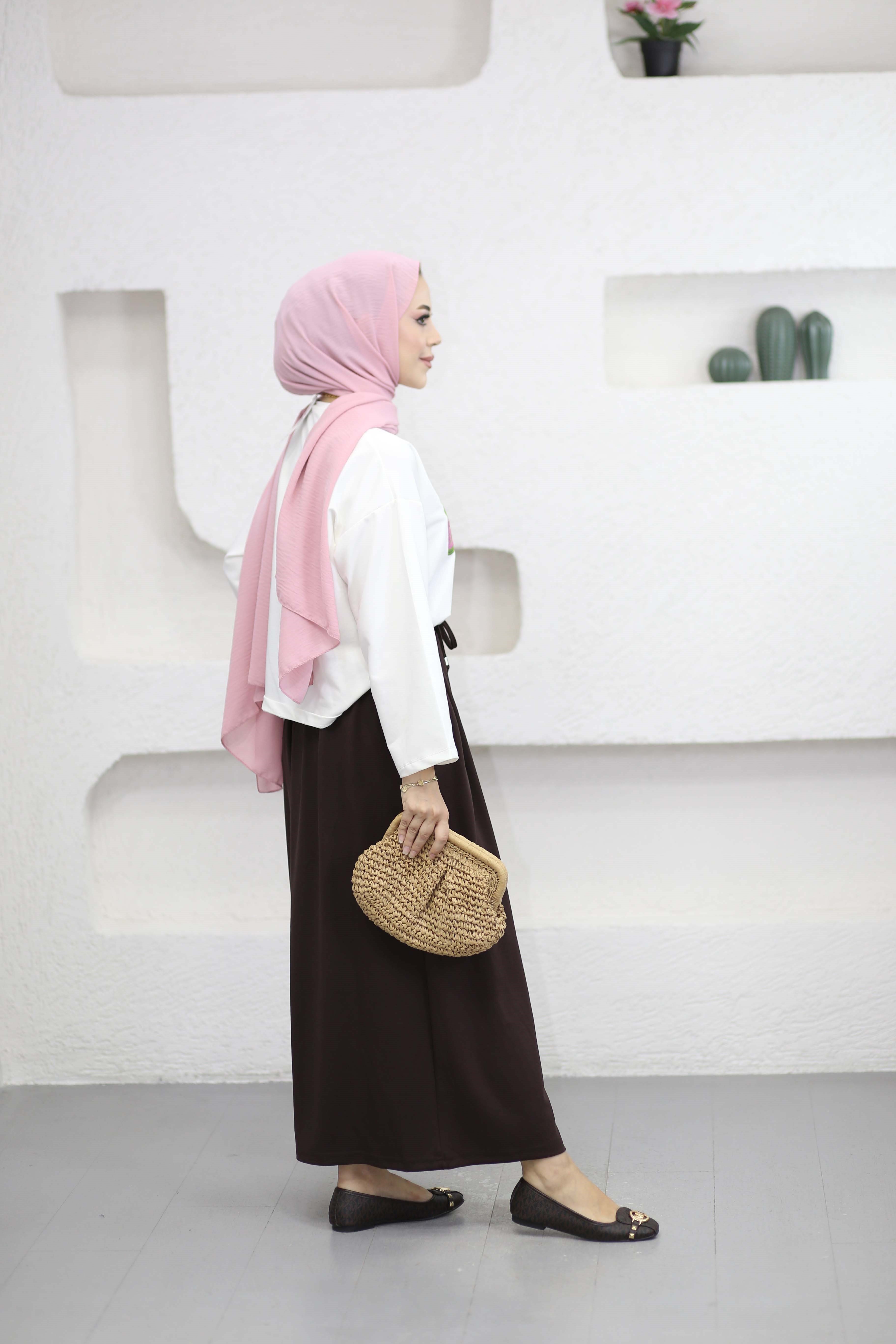 Oversize Baskılı Tişört Pembe 2792