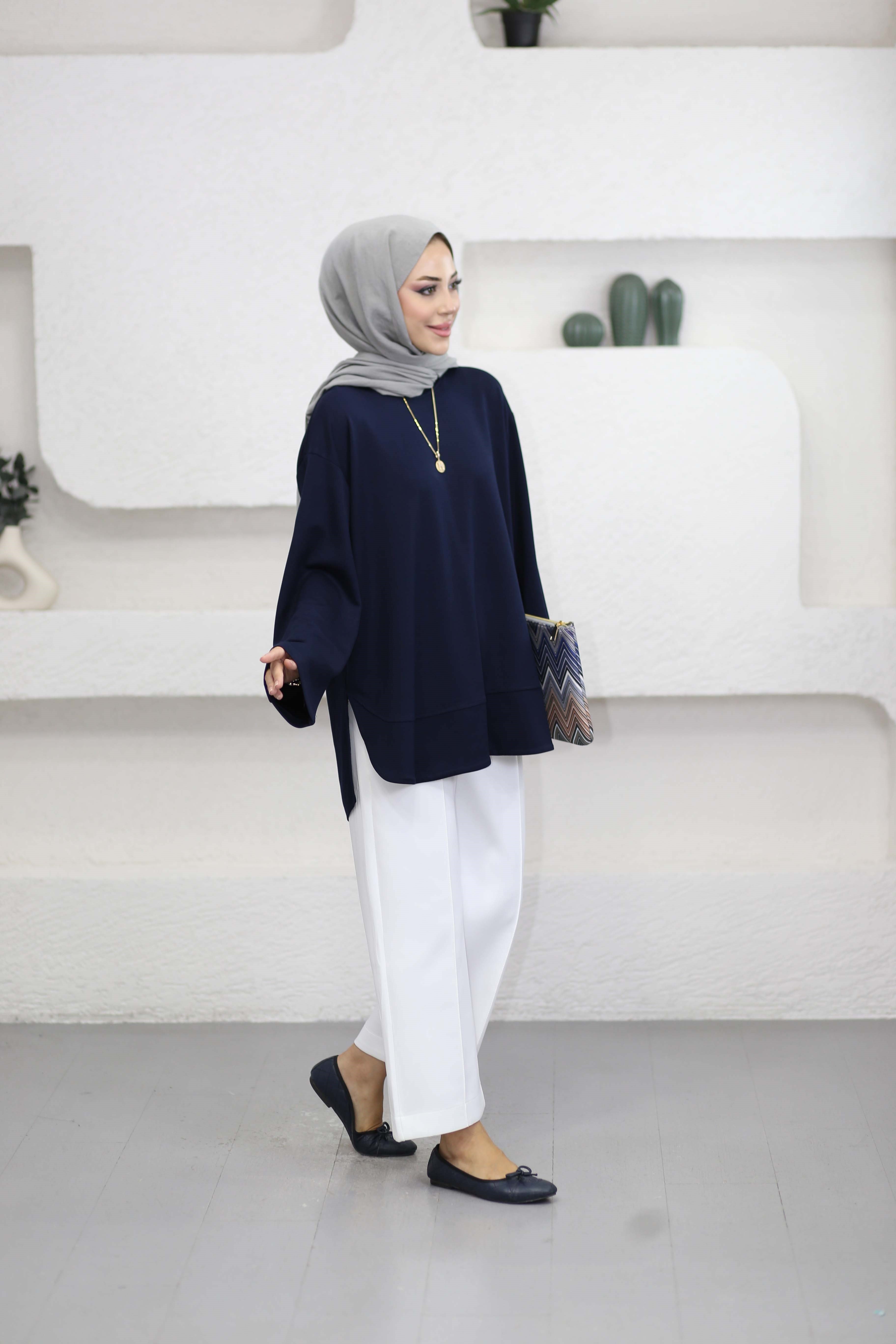 Arkası Çapraz Çıtçıtlı Sweat Lacivert 6656