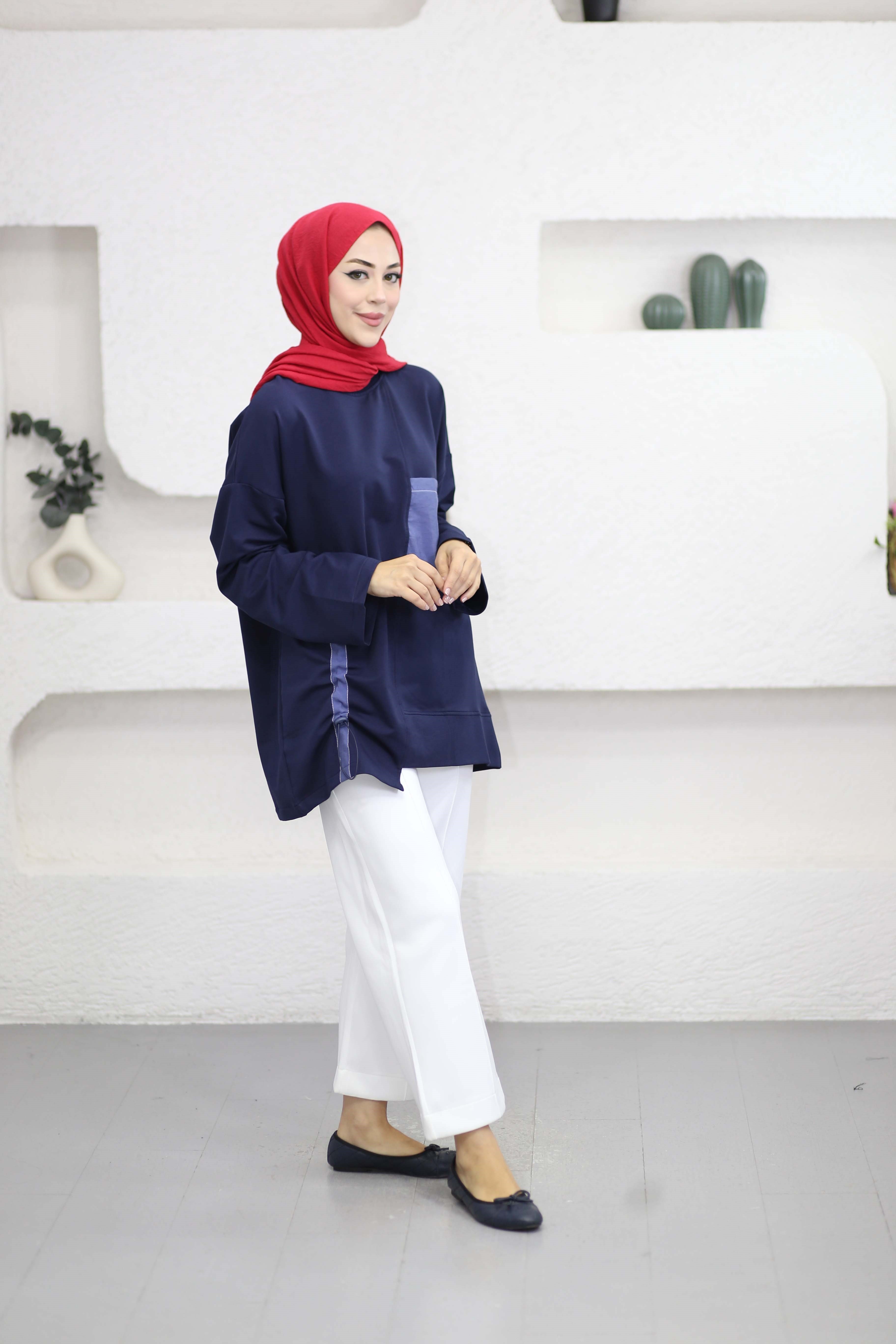 Yan Büzgülü Sweat Lacivert 6709