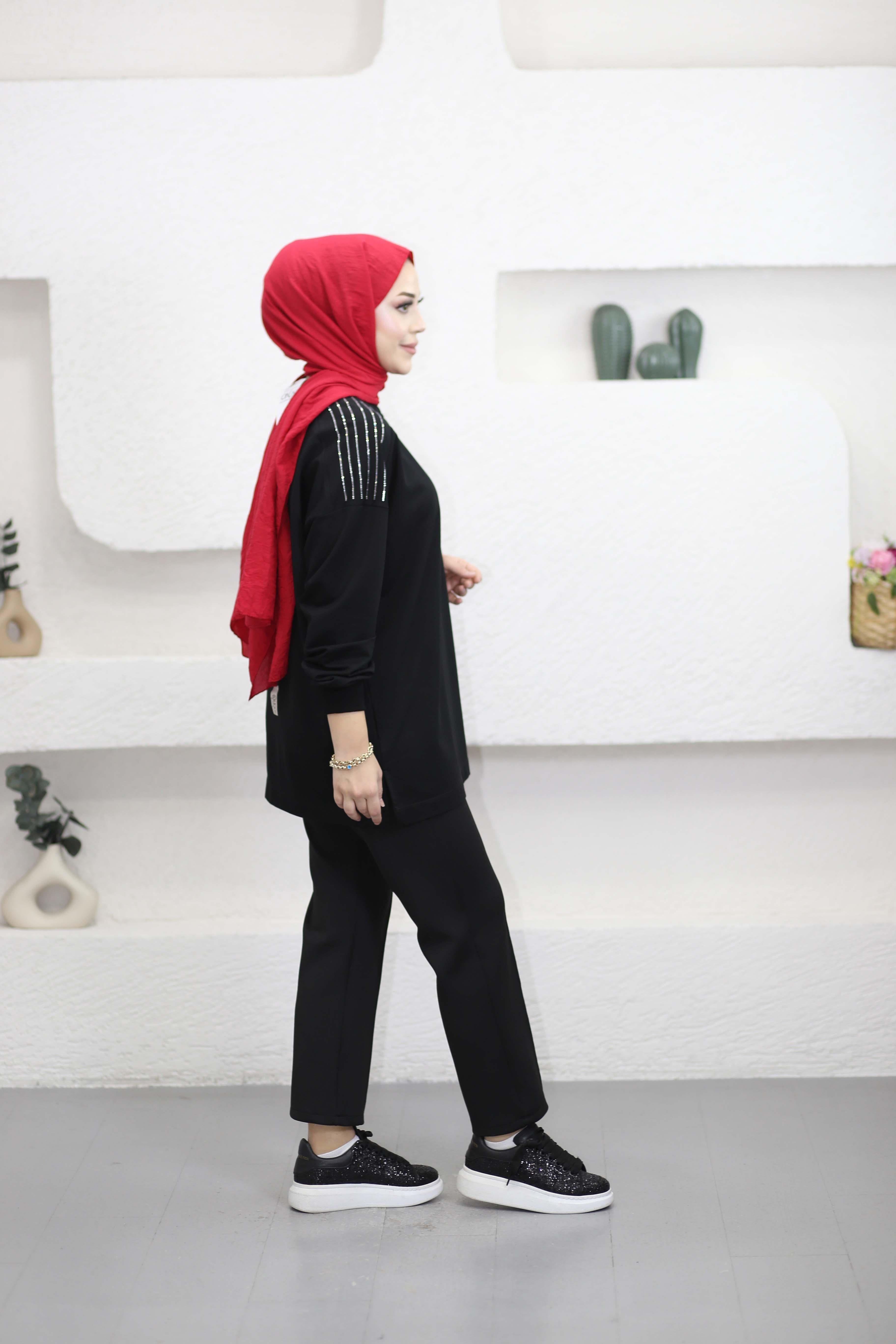 Omzu Taş Detaylı Sweat Siyah 3053