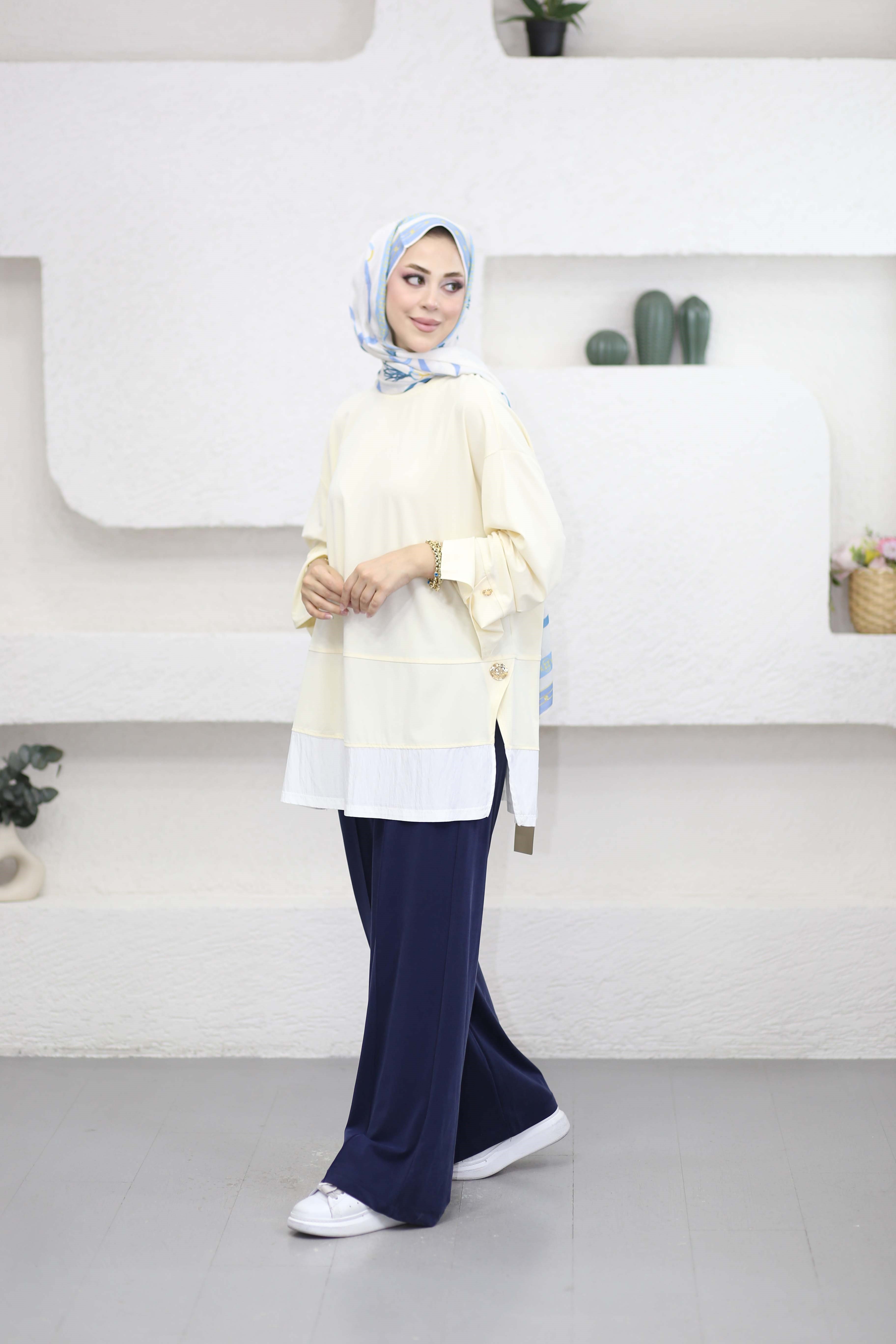 Kontrast Renkli Sweat Sarı 37287