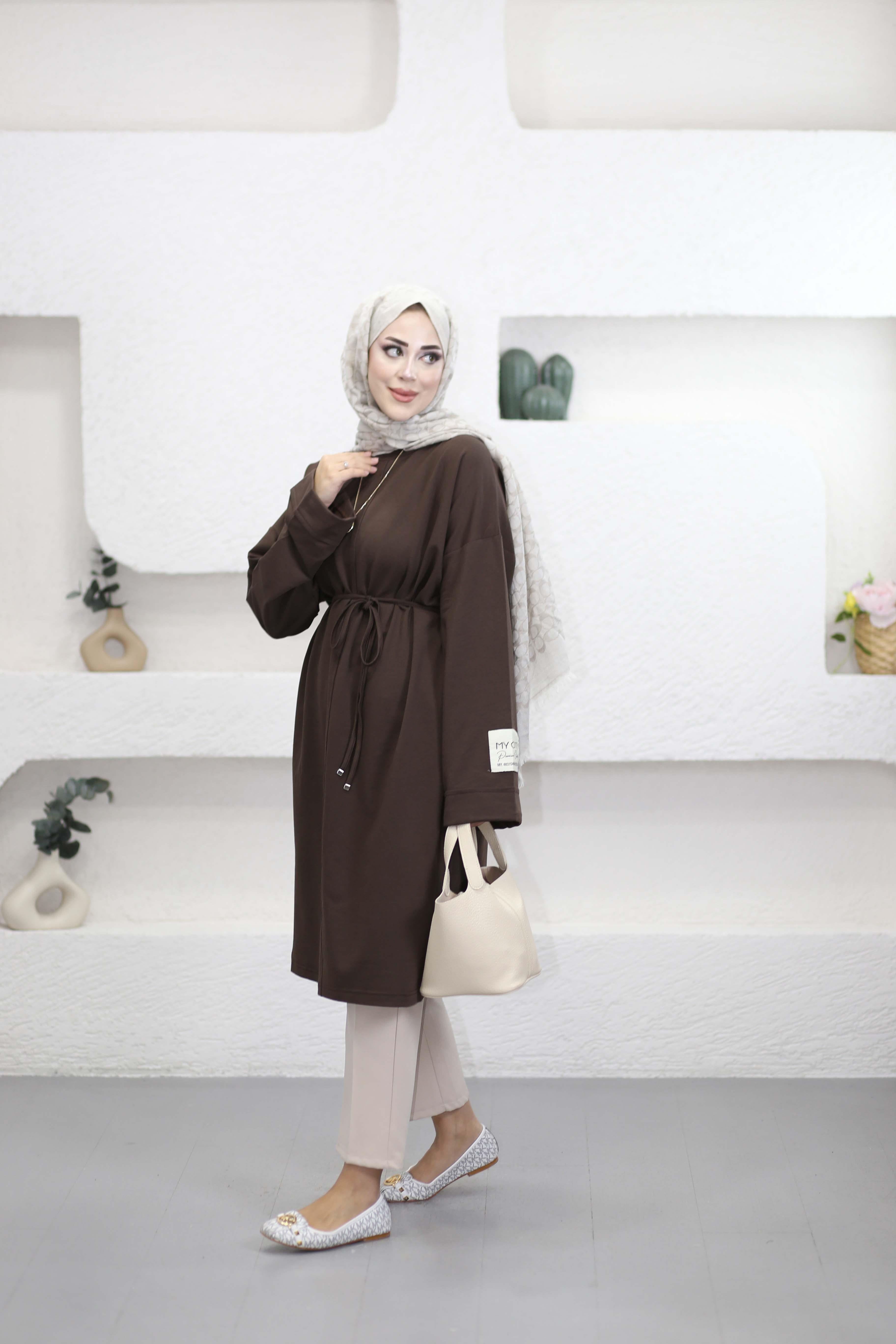 Bağlamalı Araboy Tunik Kahverengi 6059