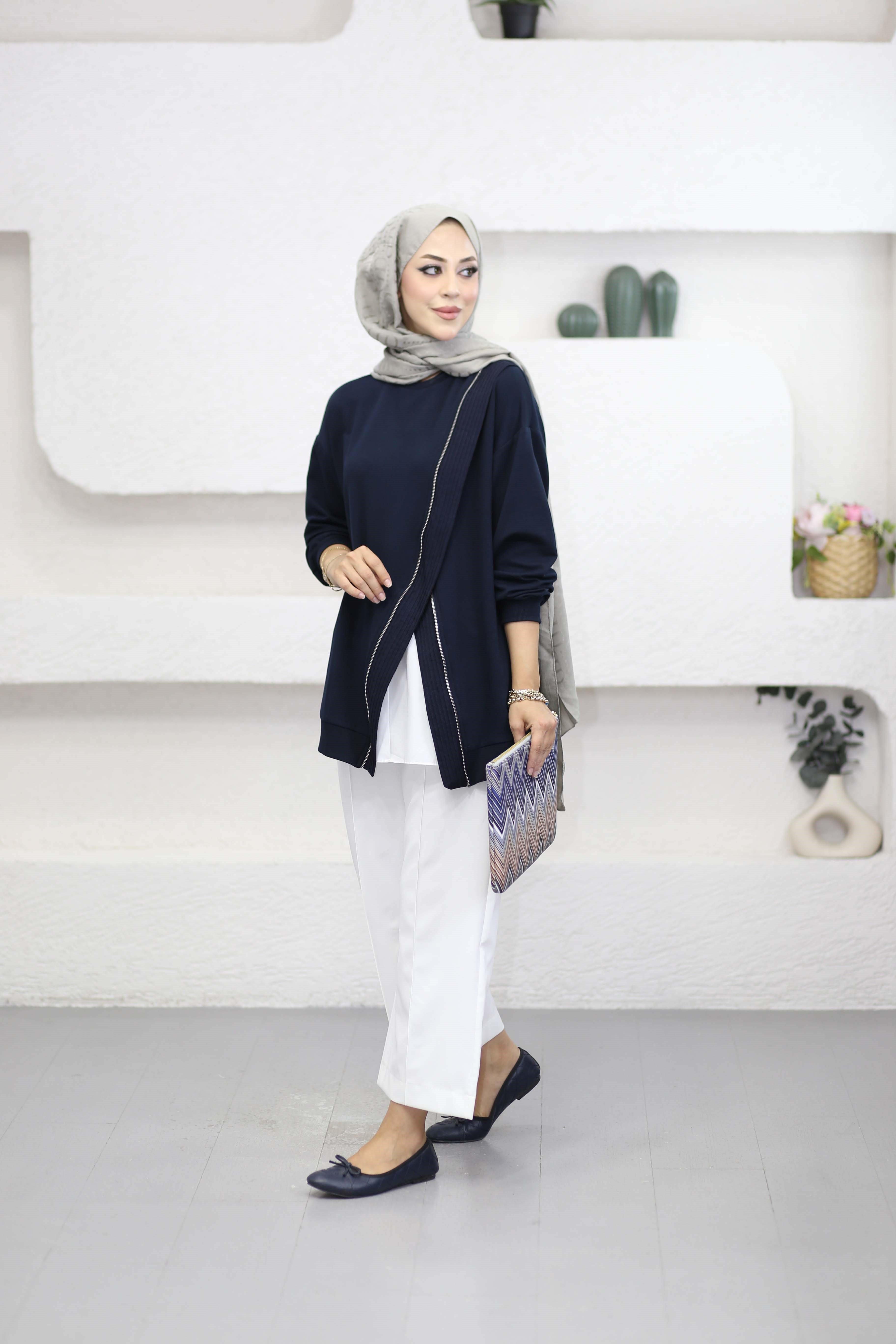 Çapraz Fermuarlı Sweat Lacivert 10771