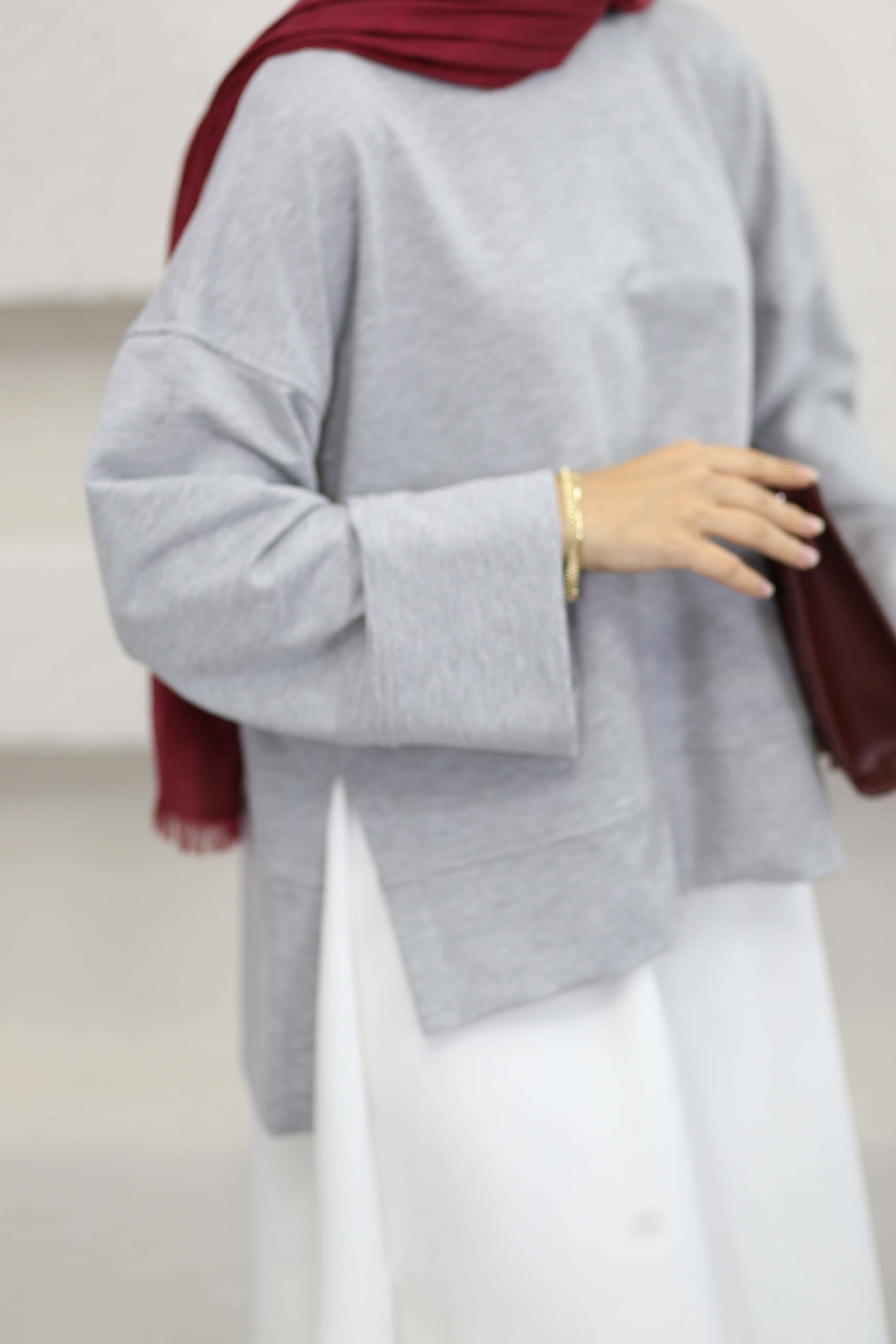 Yırtmaçlı Basıc Sweat Gri 32560