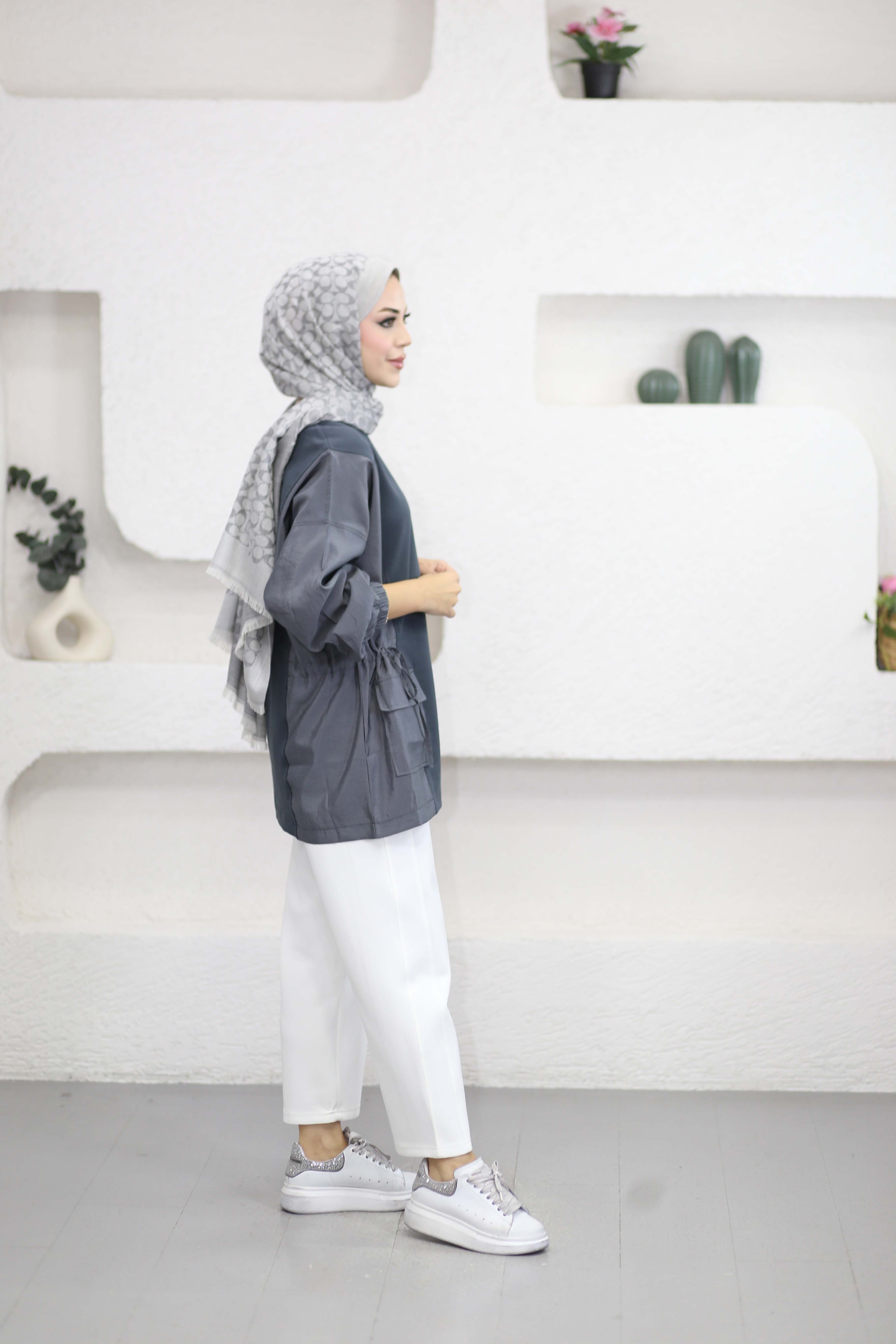 Paraşüt Kol Detaylı Sweat Füme 6708