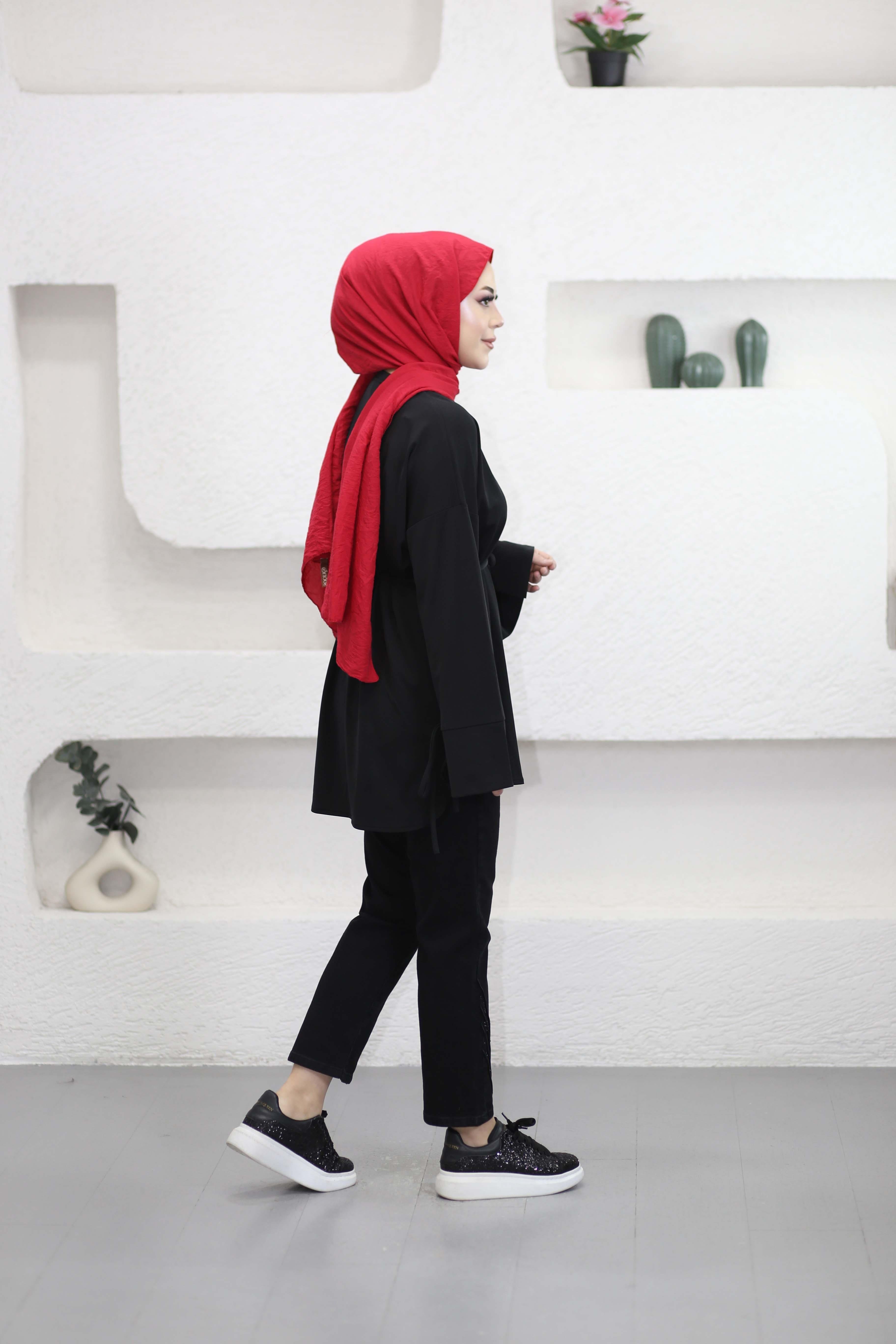 Bel Bağlamalı Tunik Siyah 7465