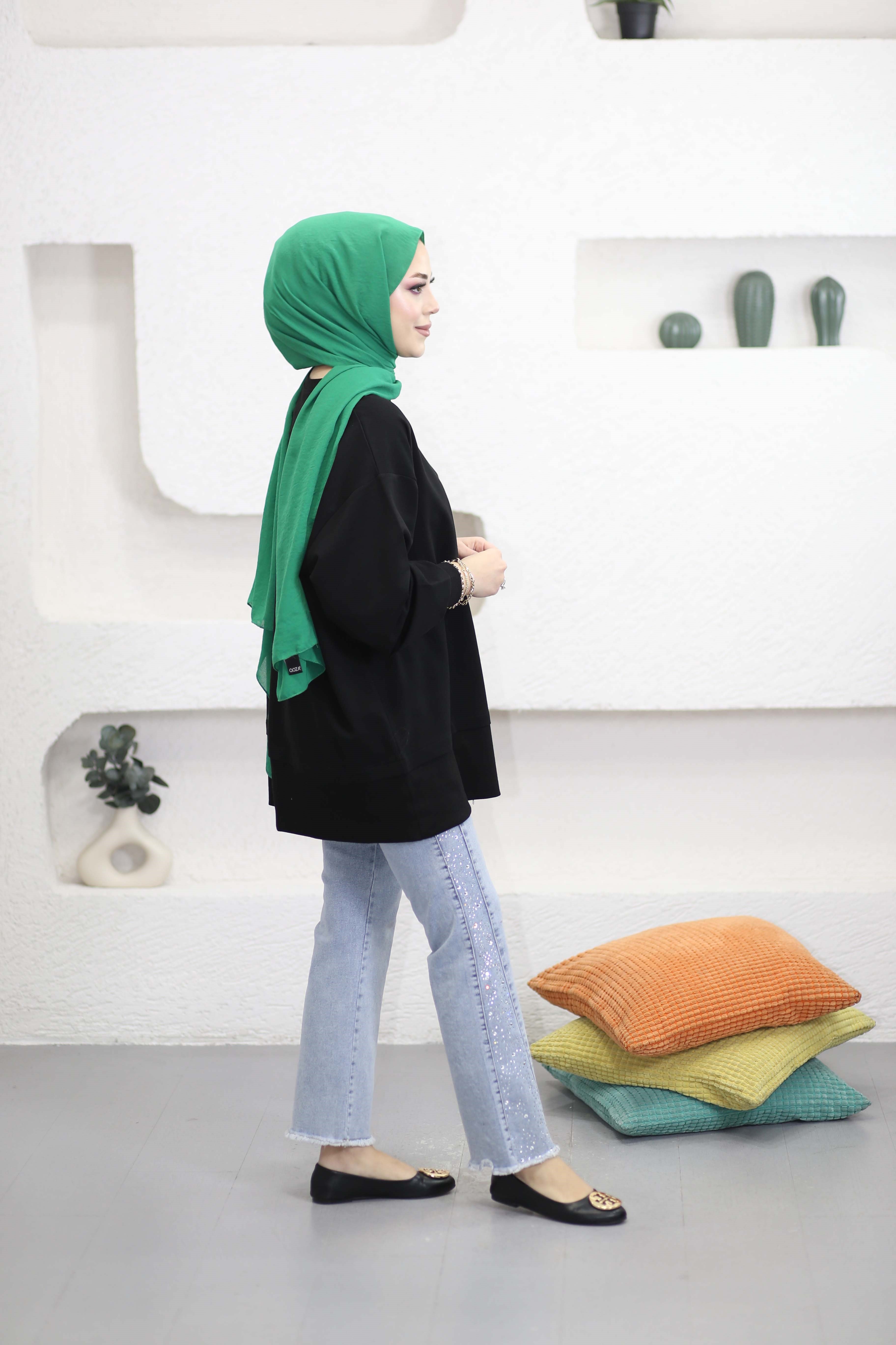 Eteği Fermuarlı Basıc Sweat Siyah 6284