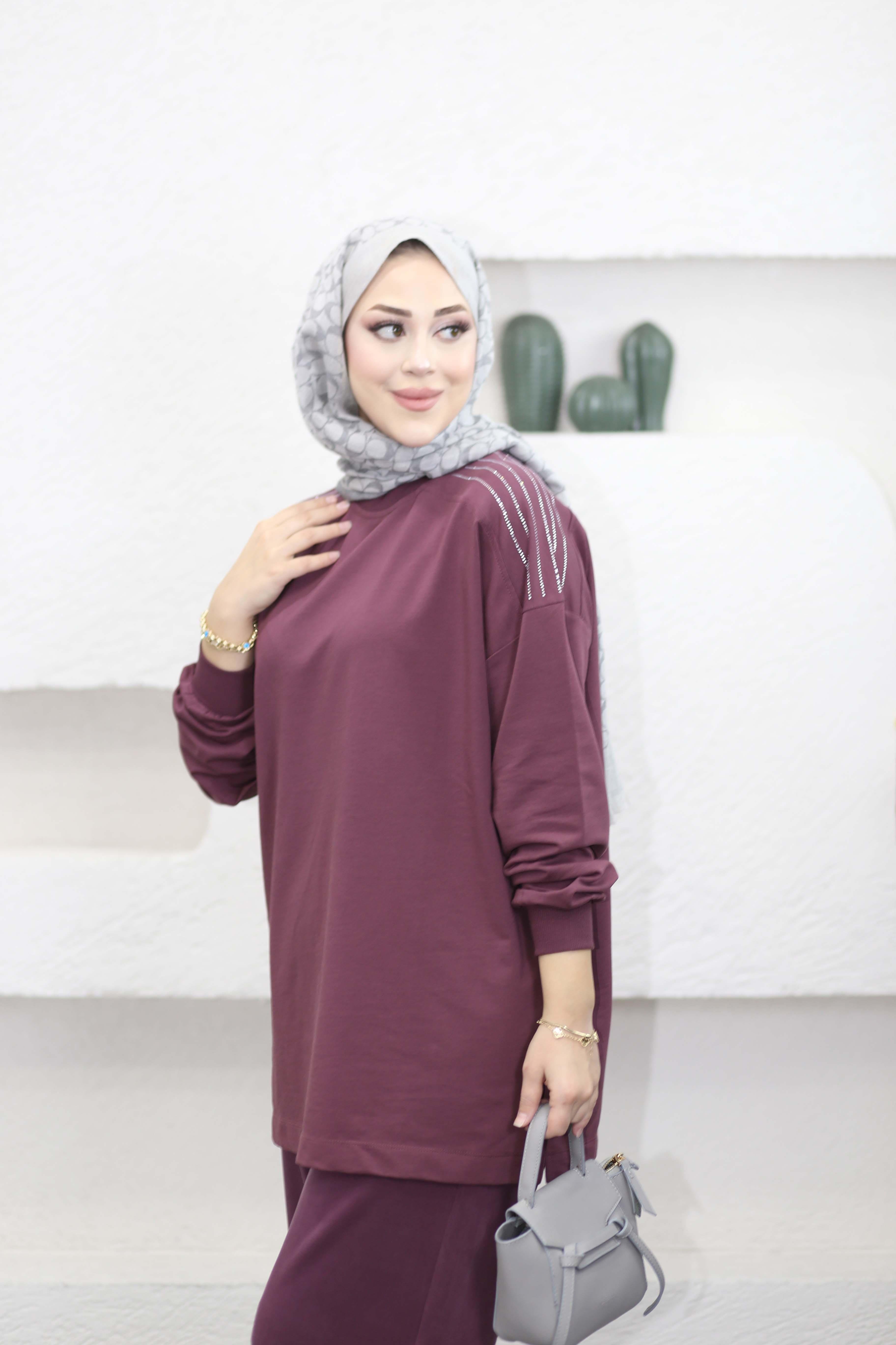 Omzu Taş Detaylı Sweat Mürdüm 3053