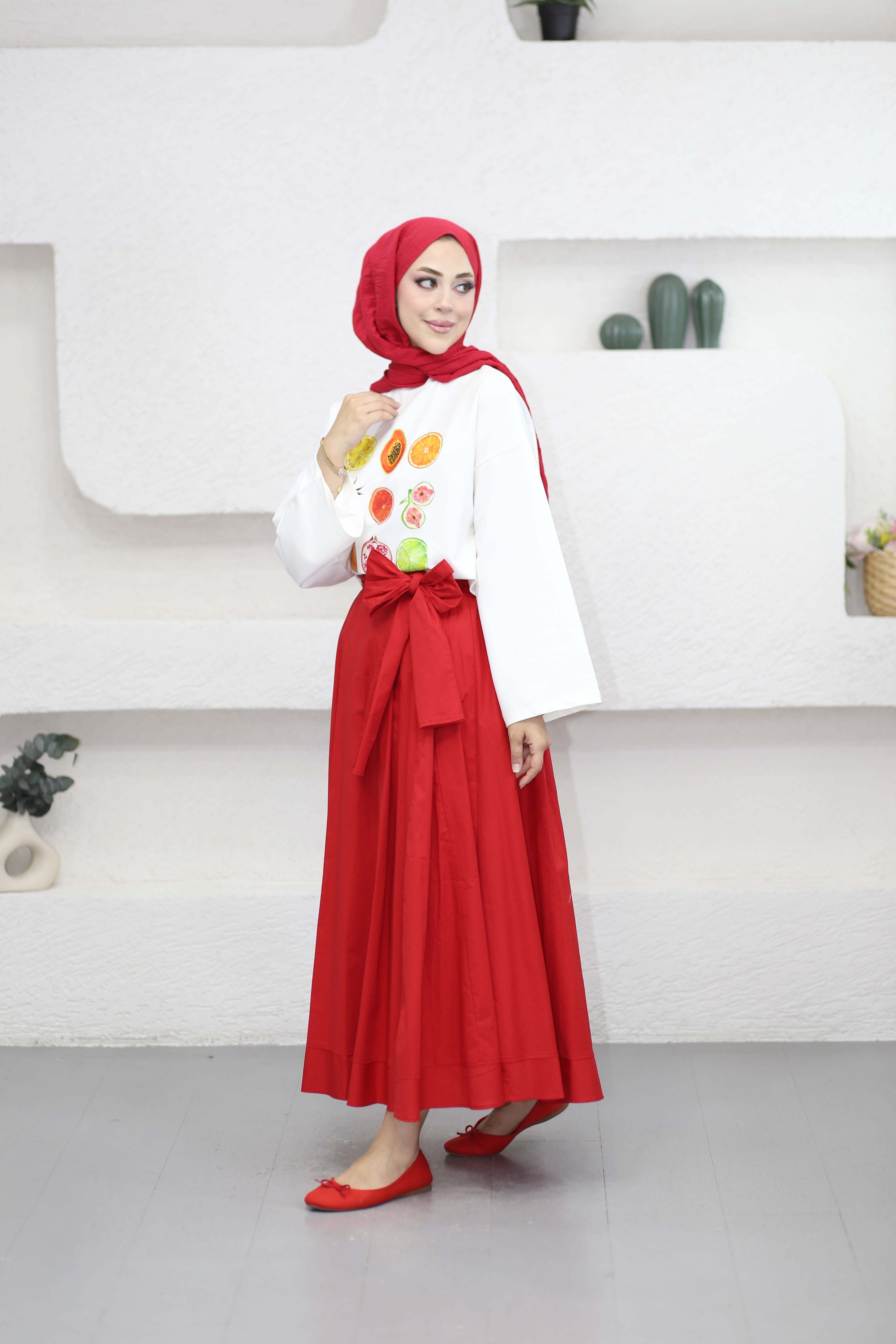 Oversize Baskılı Tişört Turuncu 2792