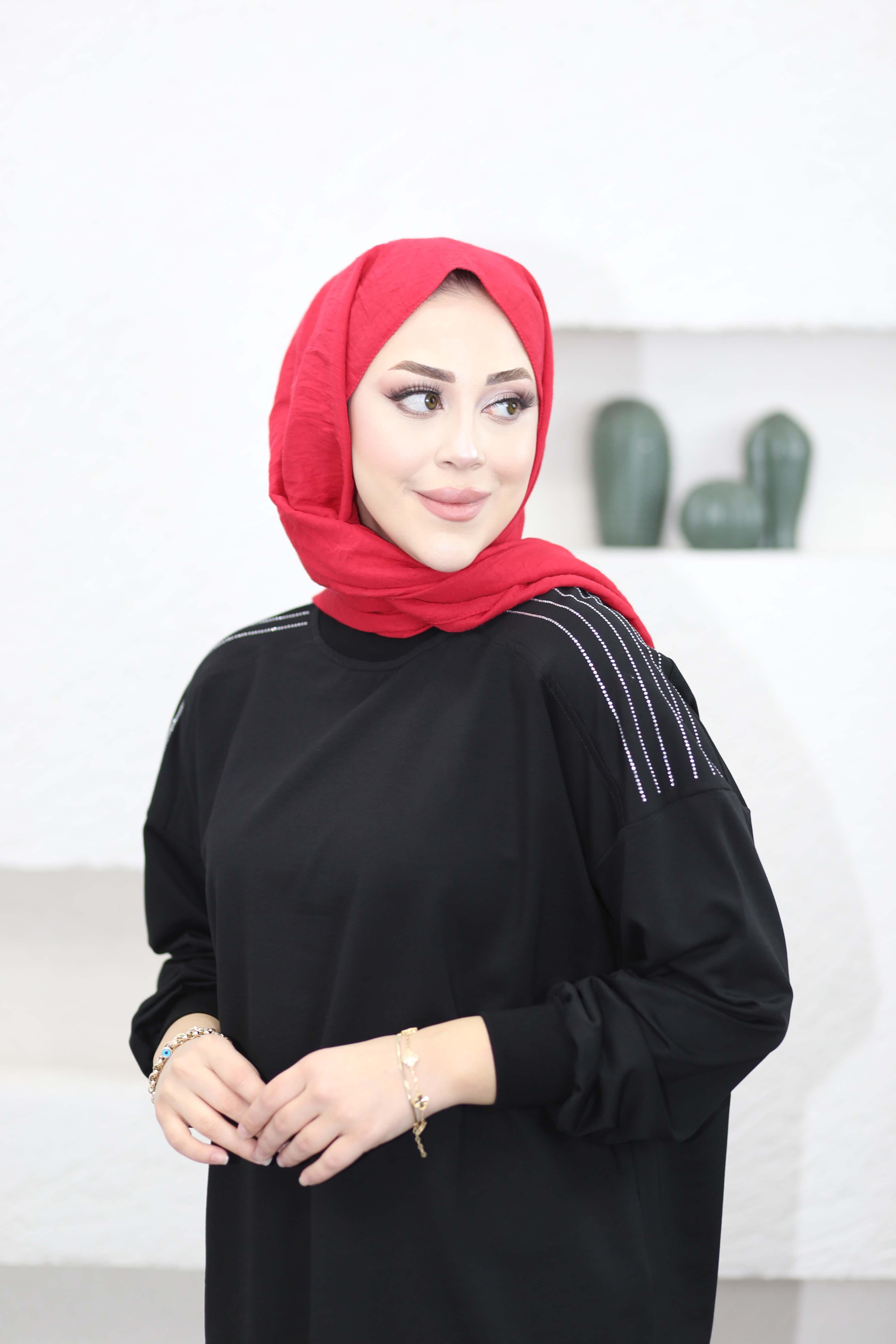 Omzu Taş Detaylı Sweat Siyah 3053