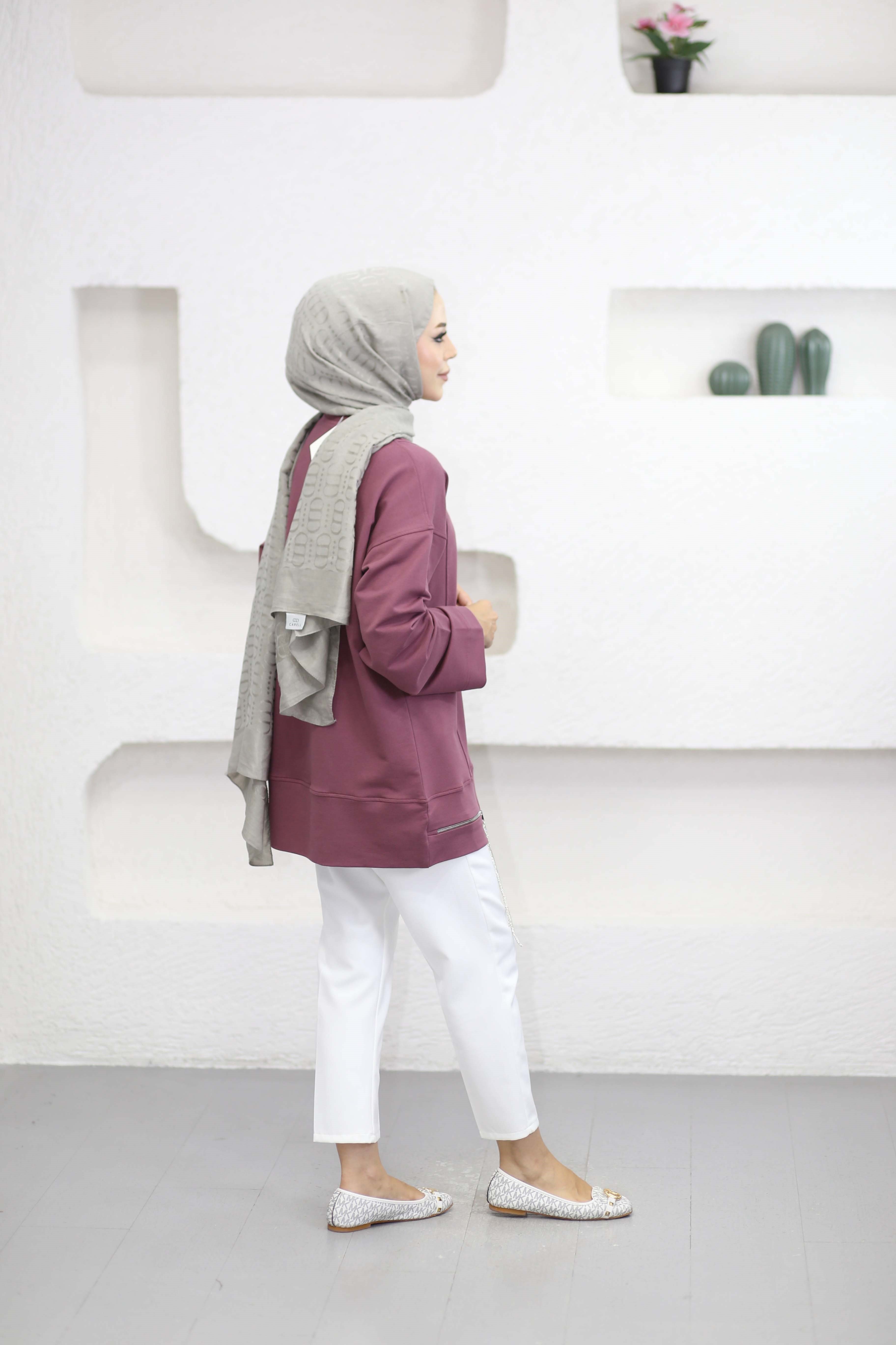 Etek Ucu Fermuar Detaylı Sweat Mürdüm 6285