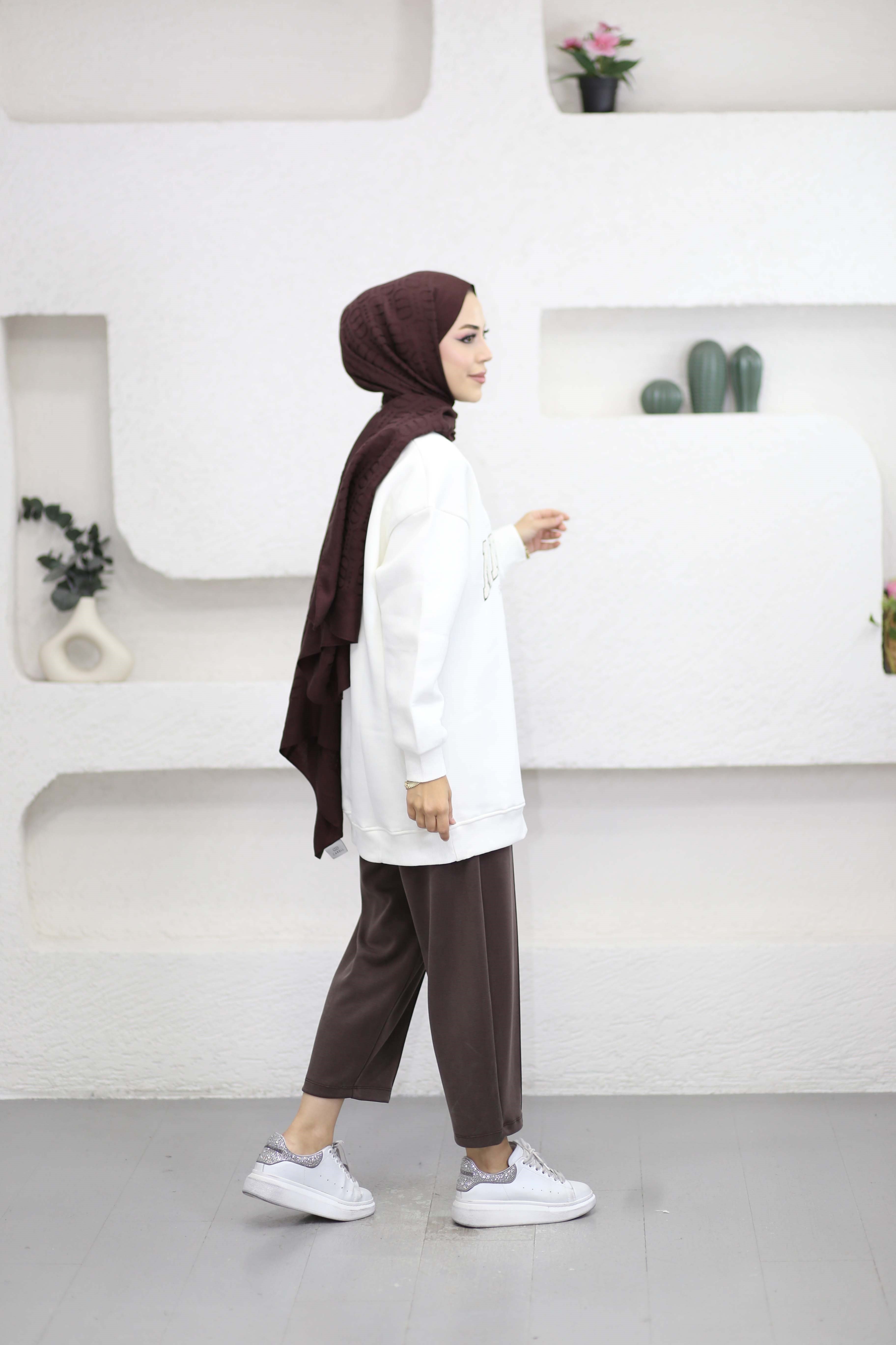 Triko Ve Nakış Detaylı Sweat Ekru 3120