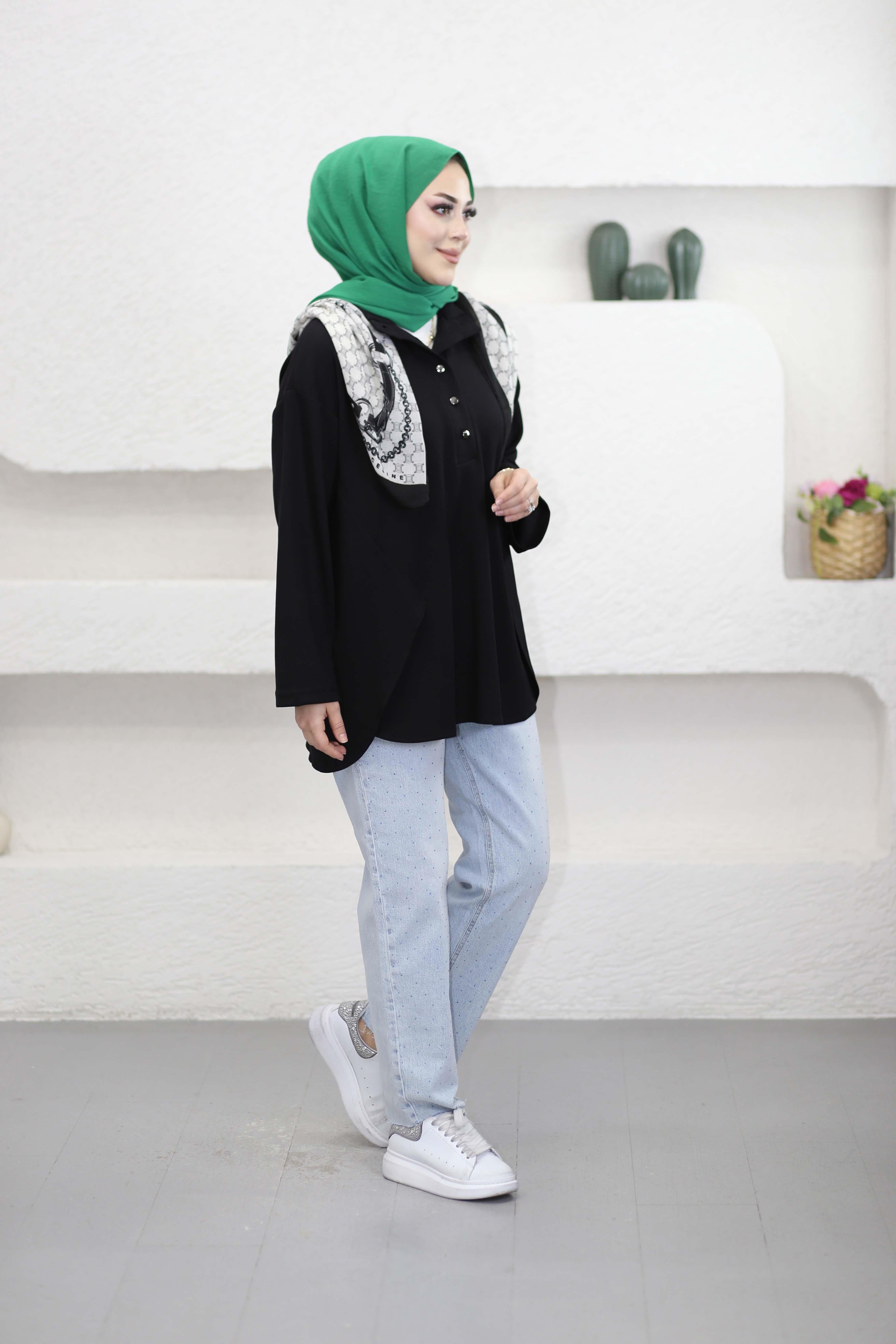 Çıtçıt Yaka Modal Tunik Siyah 6300