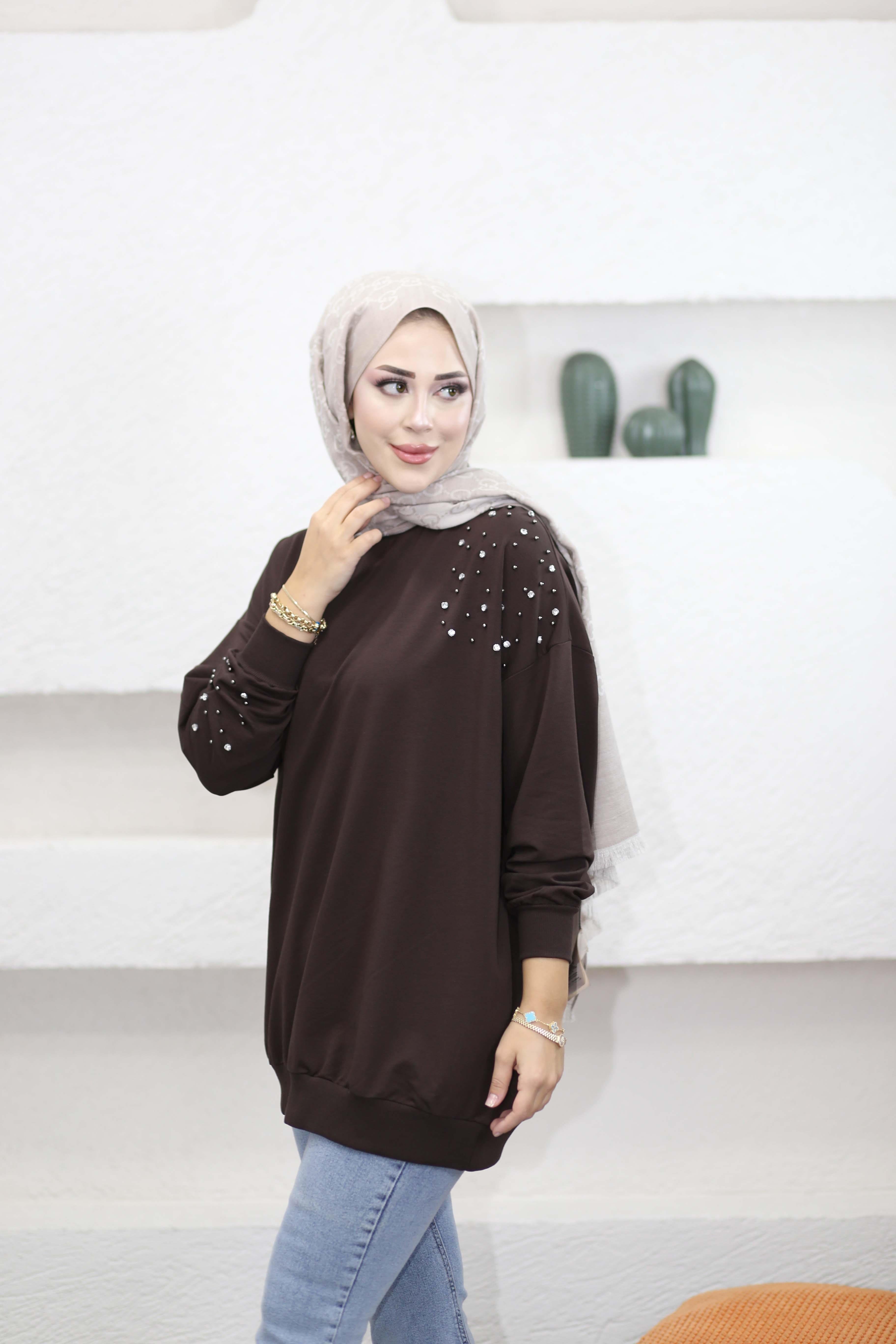 Taş Ve İnci Detaylı Sweat Kahverengi 2408