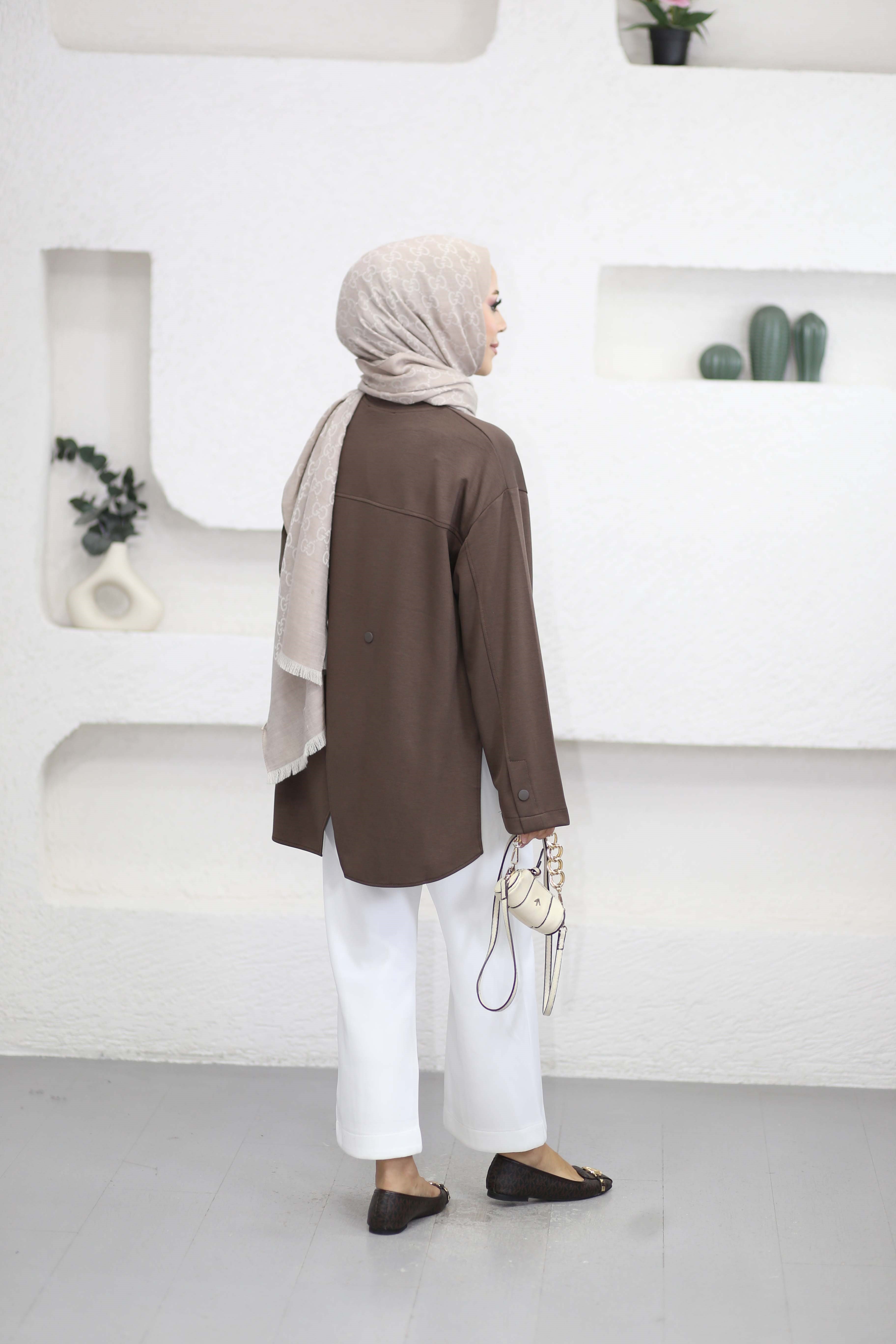 Arkası Çapraz Çıtçıtlı Sweat Kahverengi 6656
