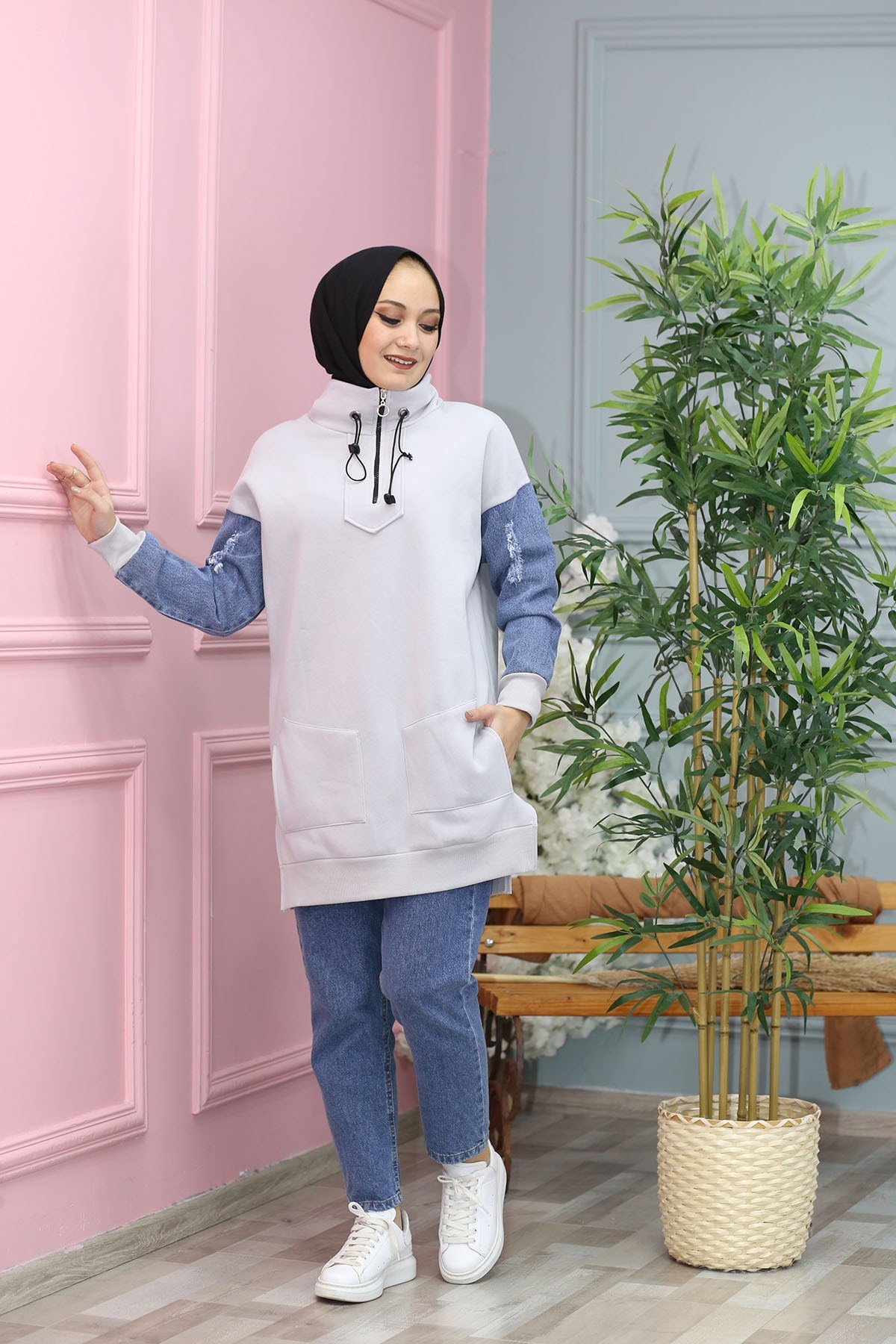 KOLU KOT DETAYLI SWEAT GRİ  196570