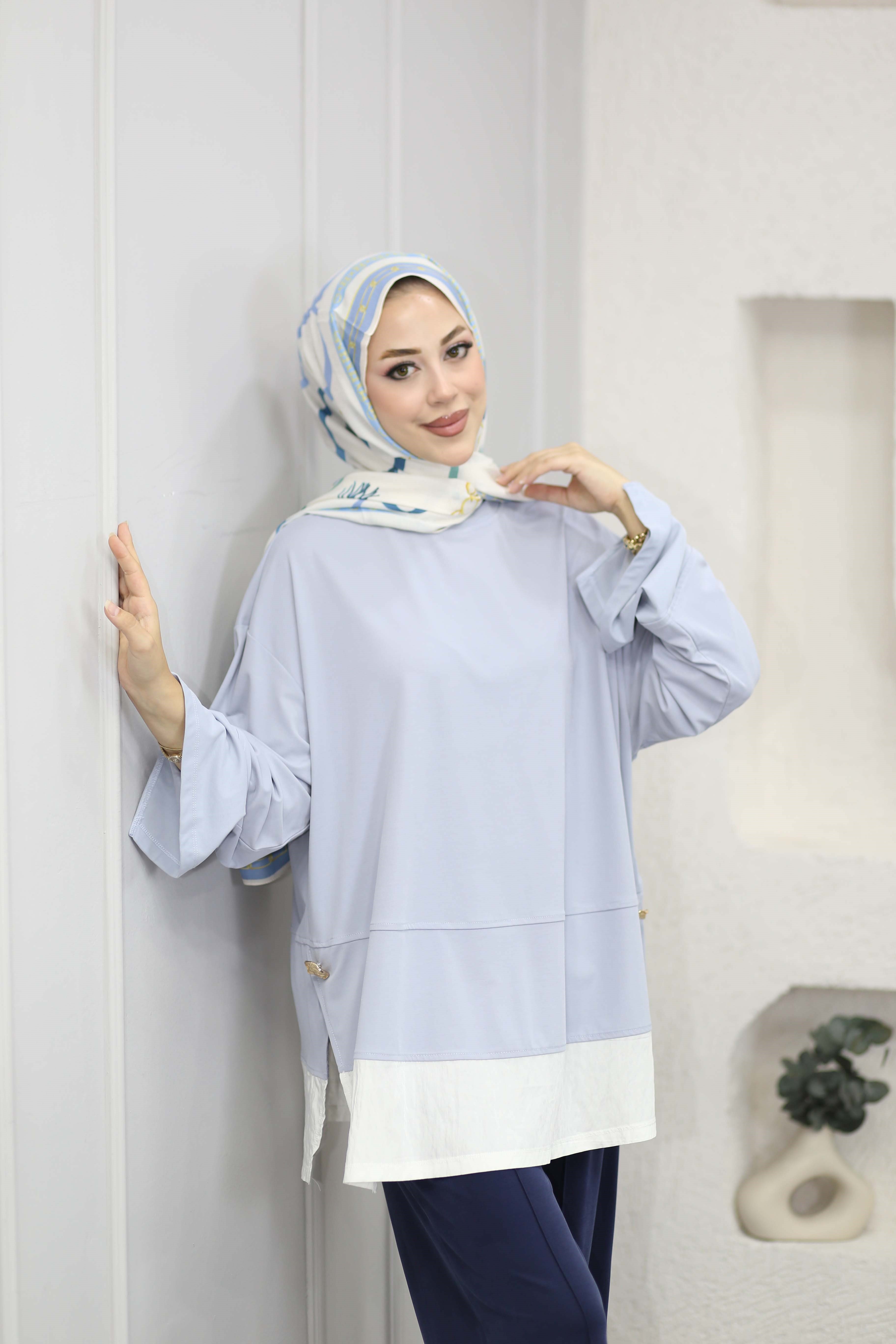 Kontrast Renkli Sweat Mavi 37287