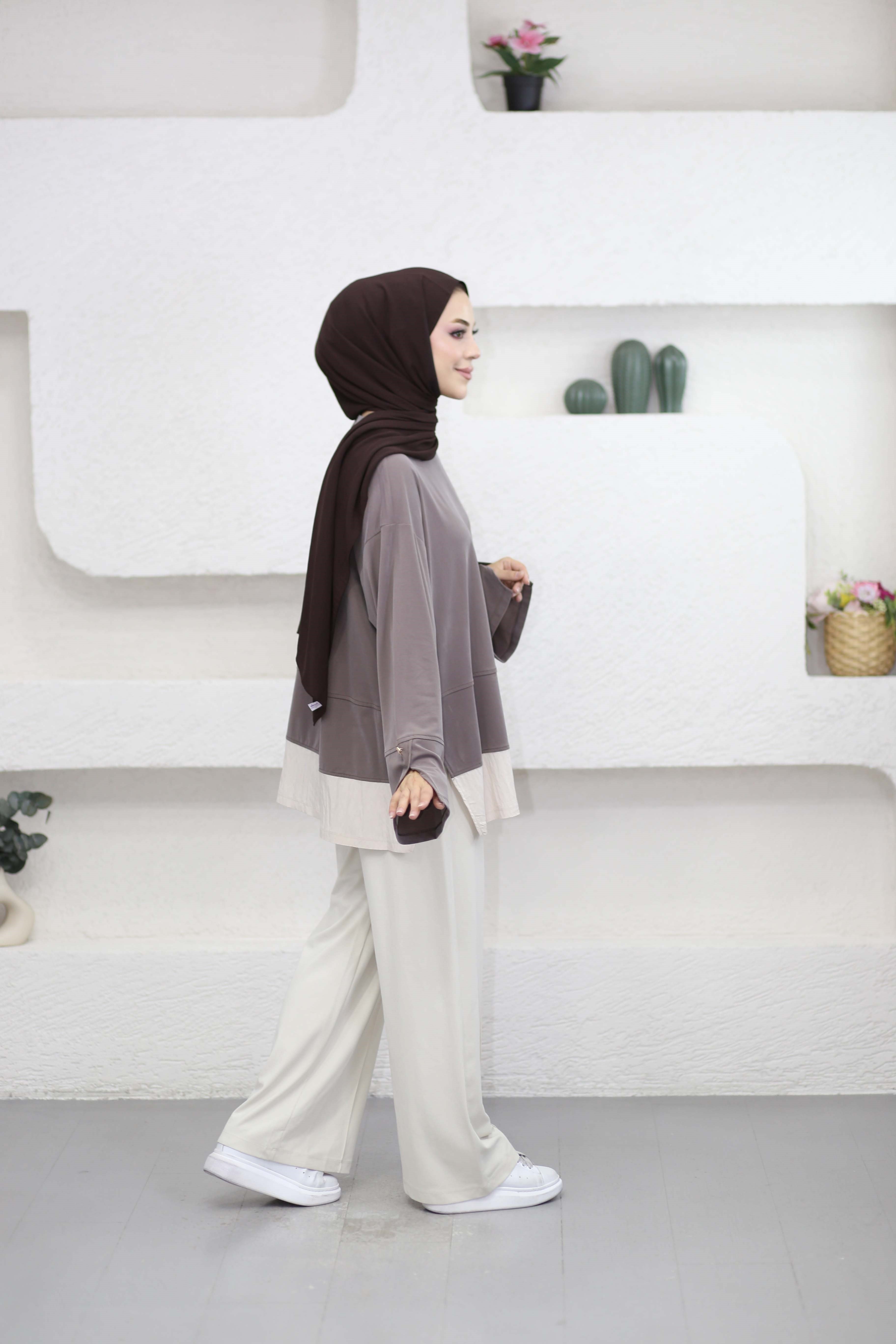Kontrast Renkli Sweat Vizon 37287