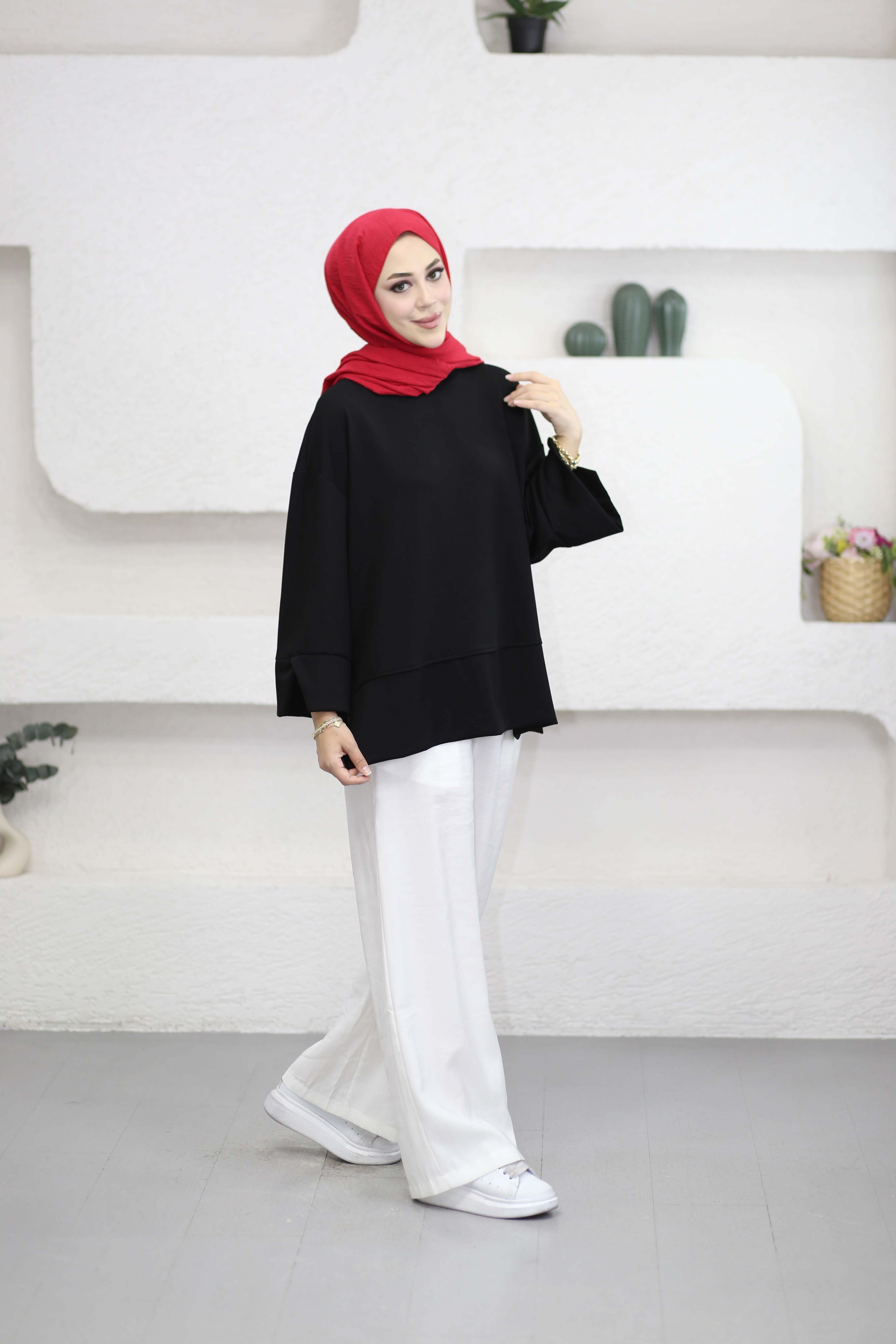 Yırtmaçlı Basıc Sweat Siyah 5023
