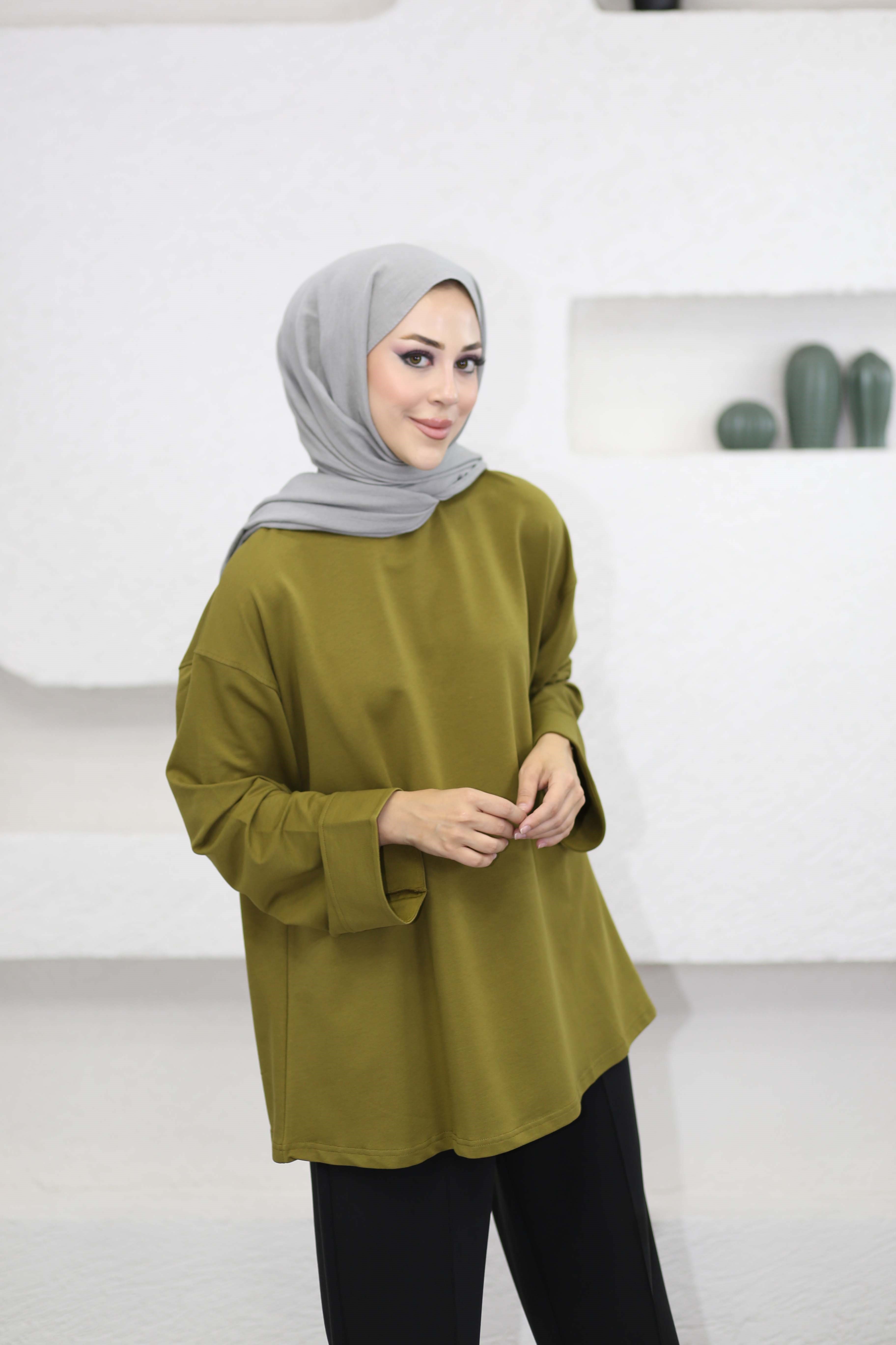 Dikiş Detaylı Sweat Yağ Yeşili 3068