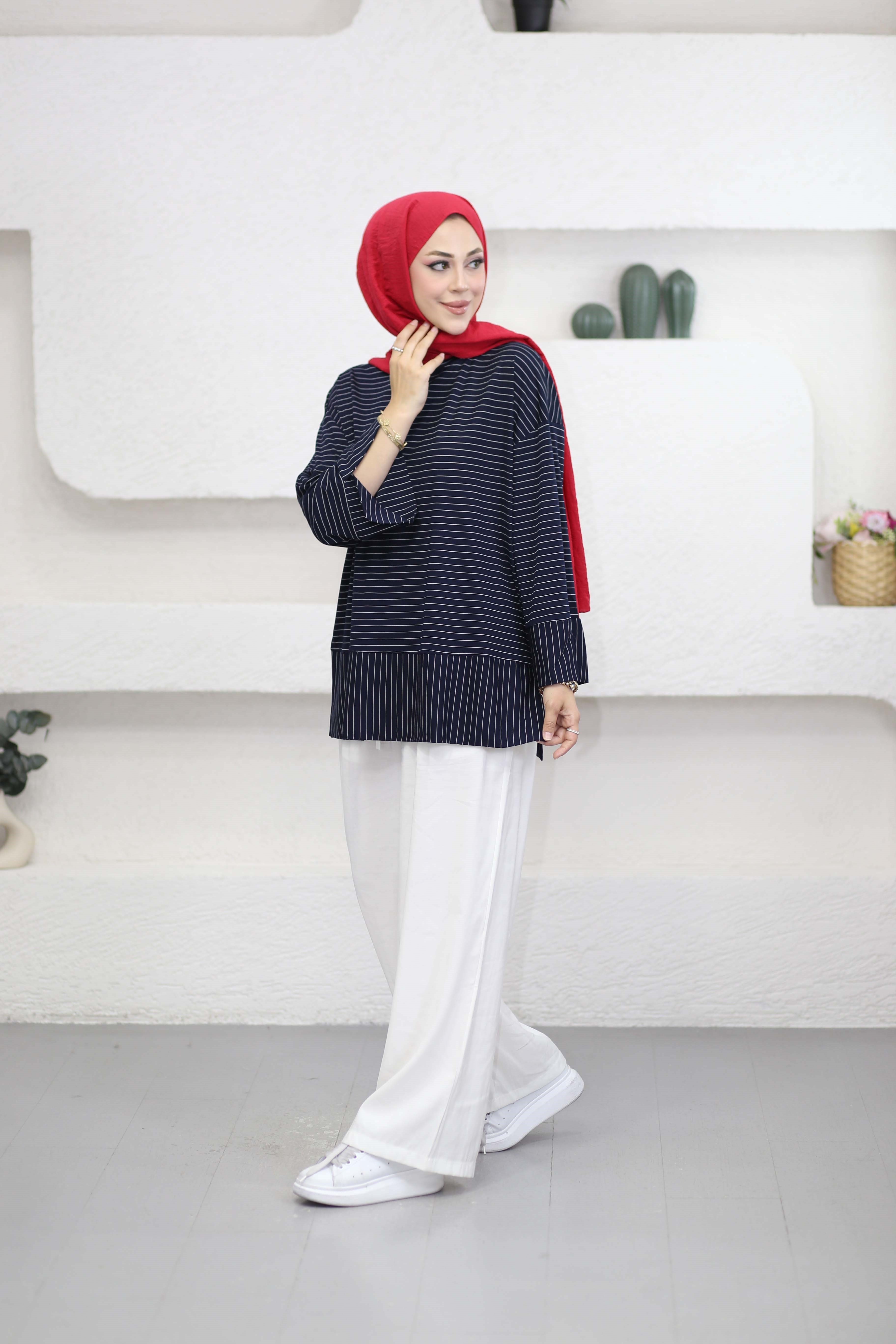 Çizgili Penye Tunik Lacivert 5023