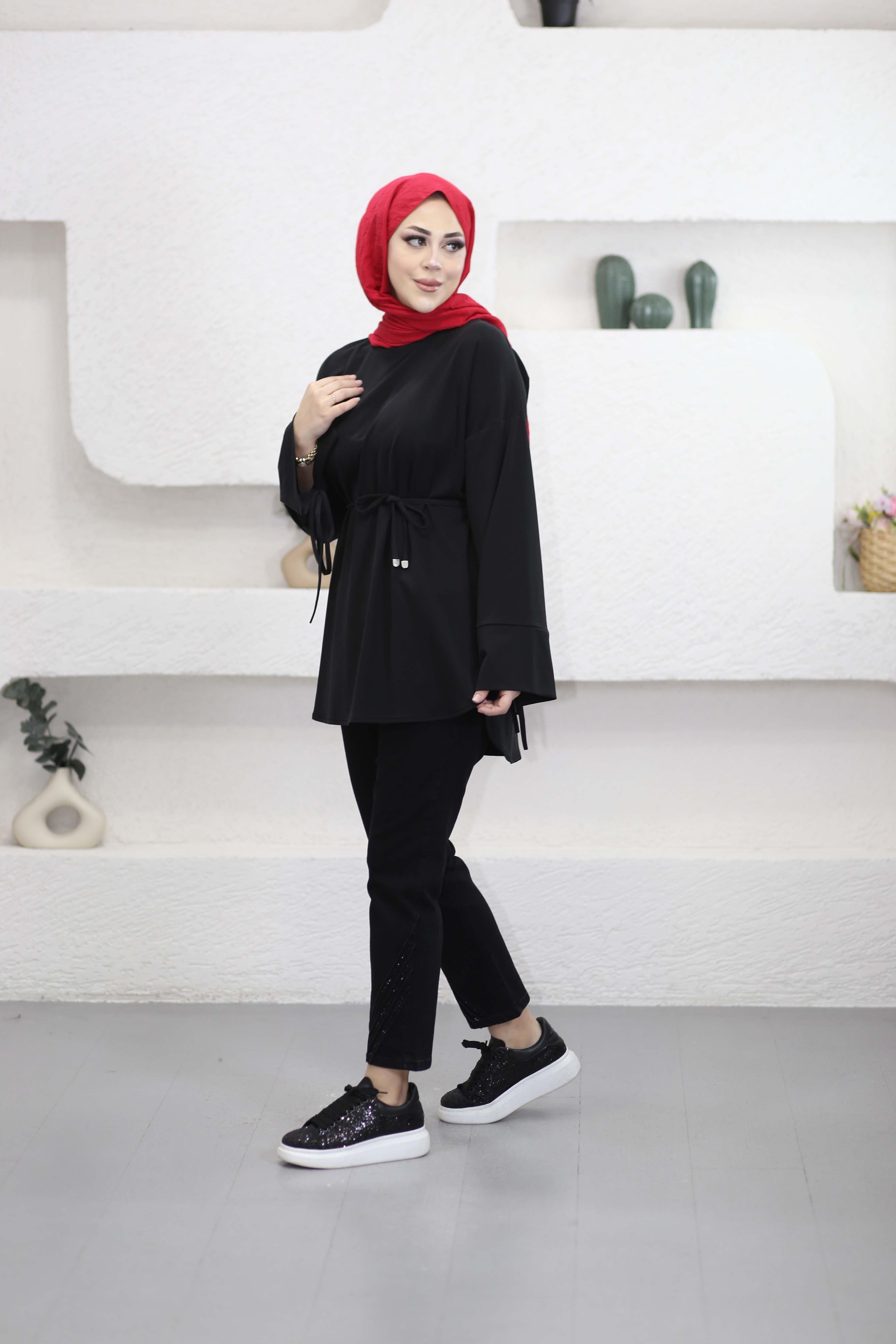 Bel Bağlamalı Tunik Siyah 7465