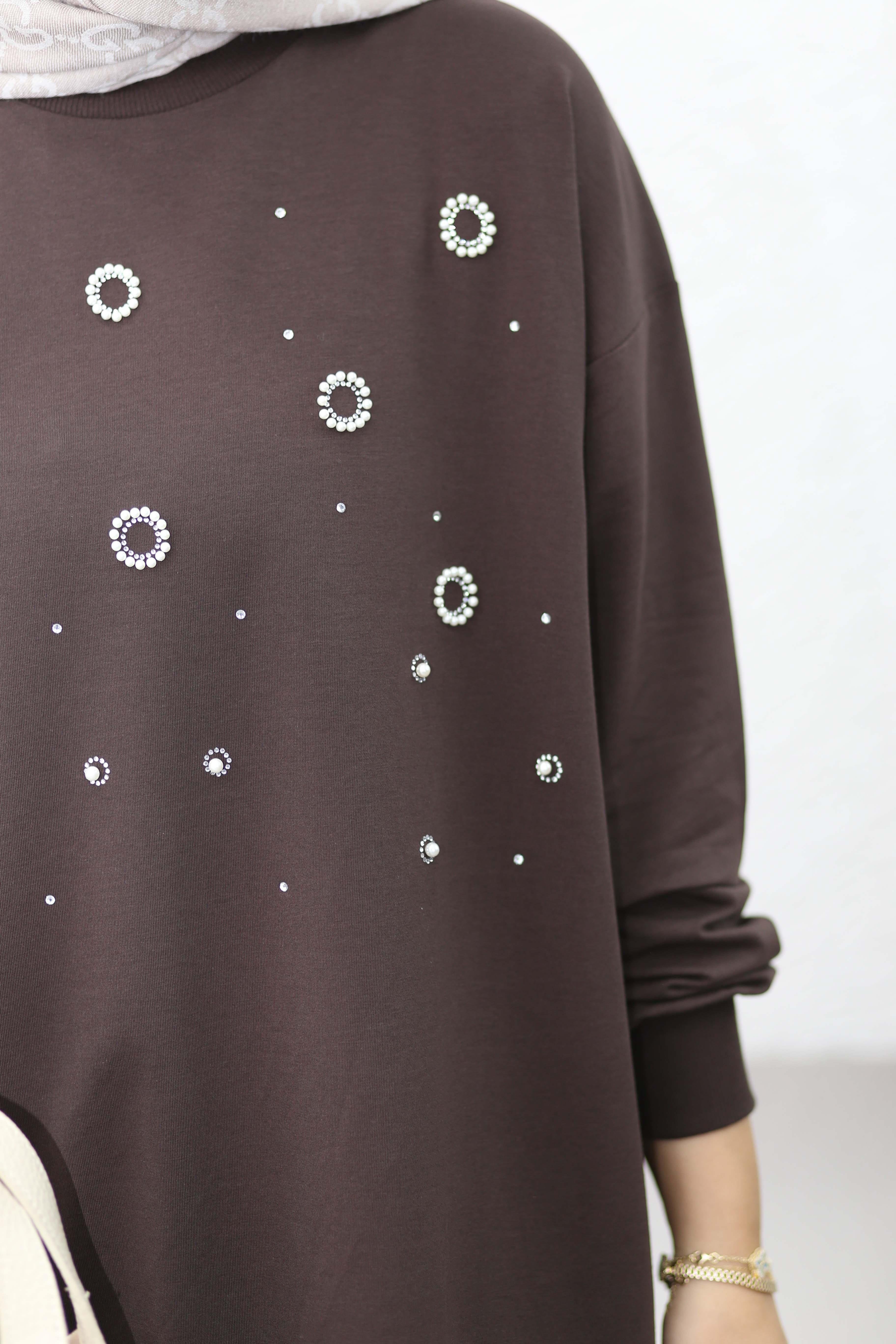 Taş Ve İnci Detaylı Sweat Kahverengi 3138