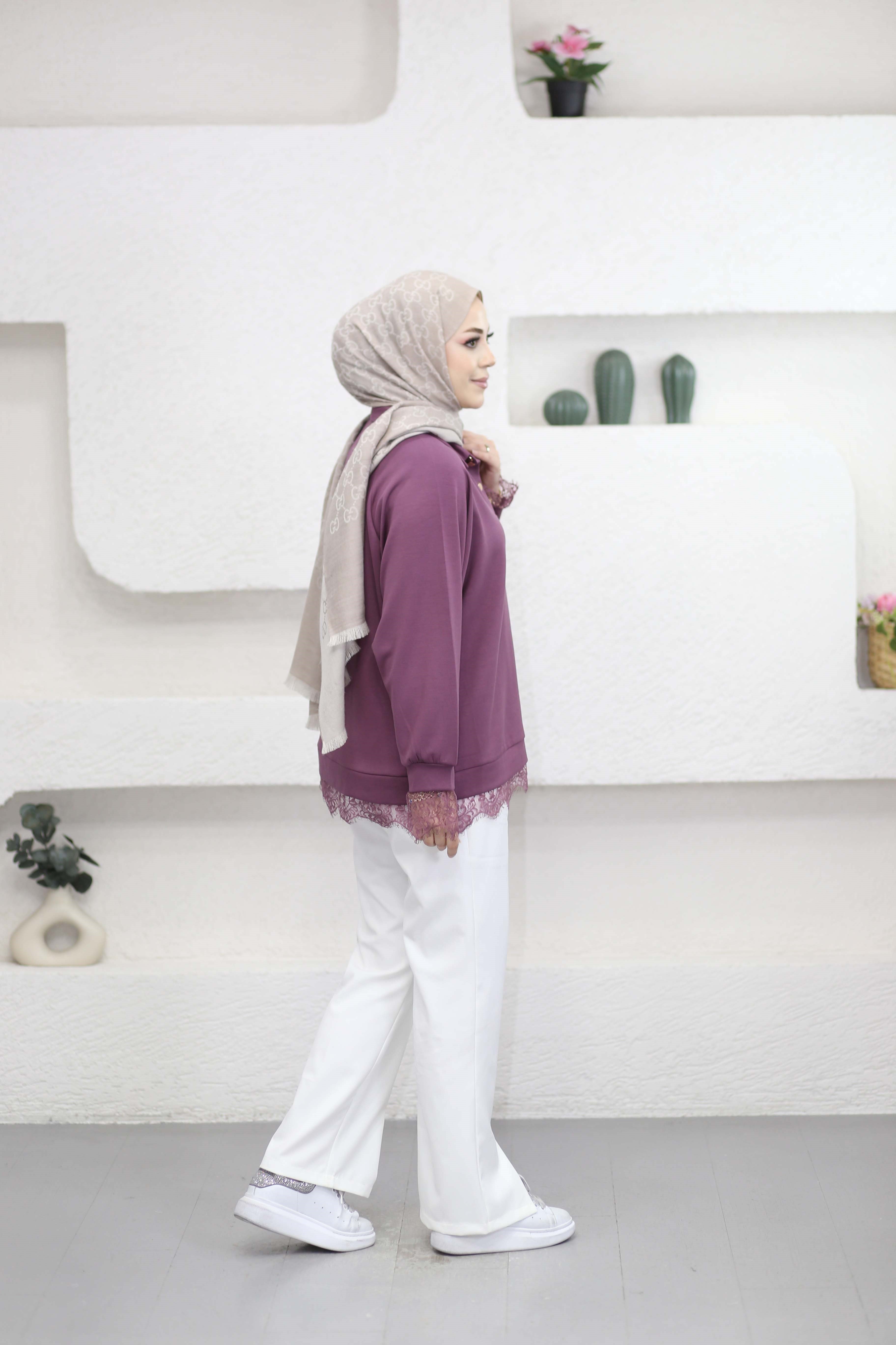 Dantelli Oysho Tunik Mürdüm 6441