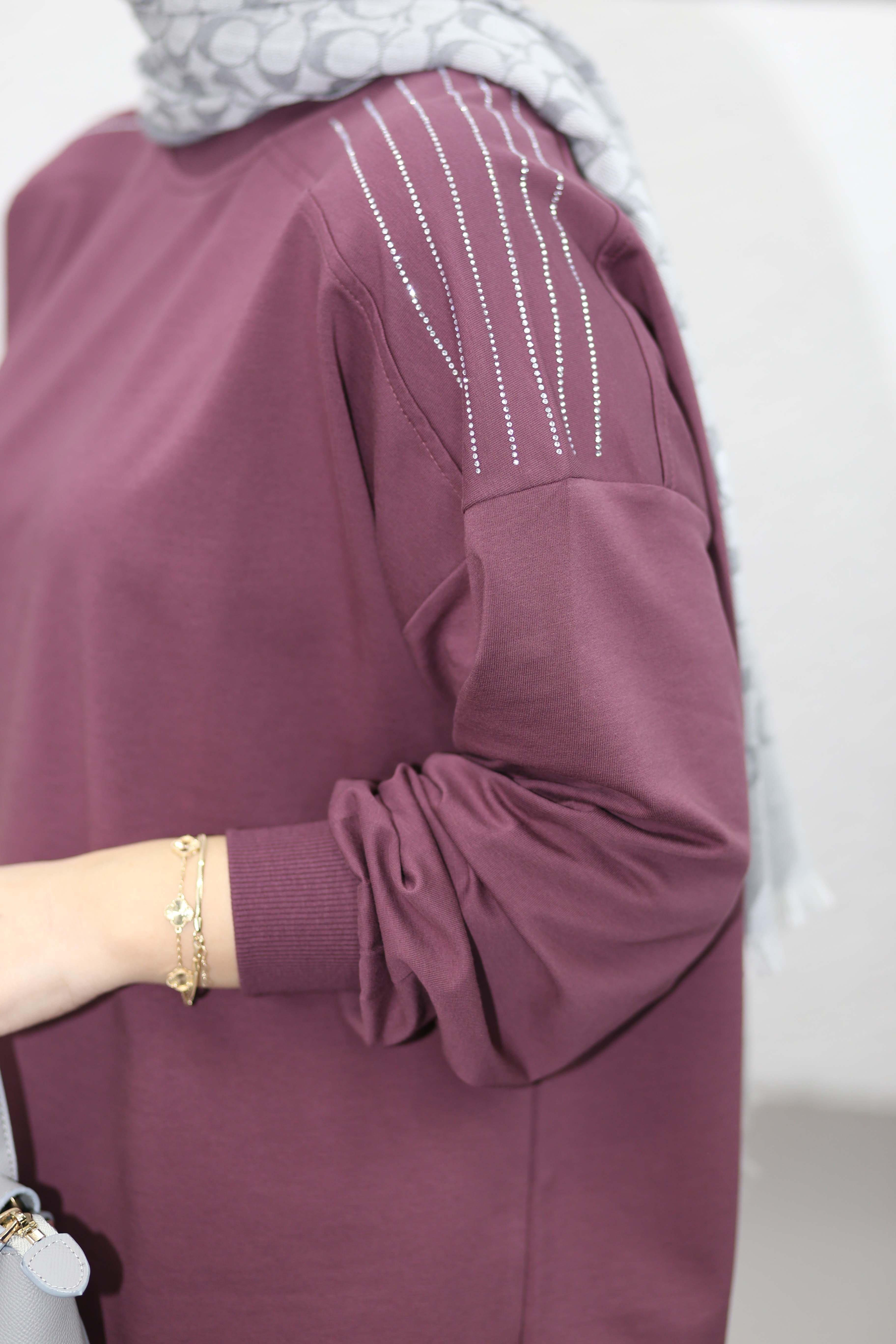 Omzu Taş Detaylı Sweat Mürdüm 3053