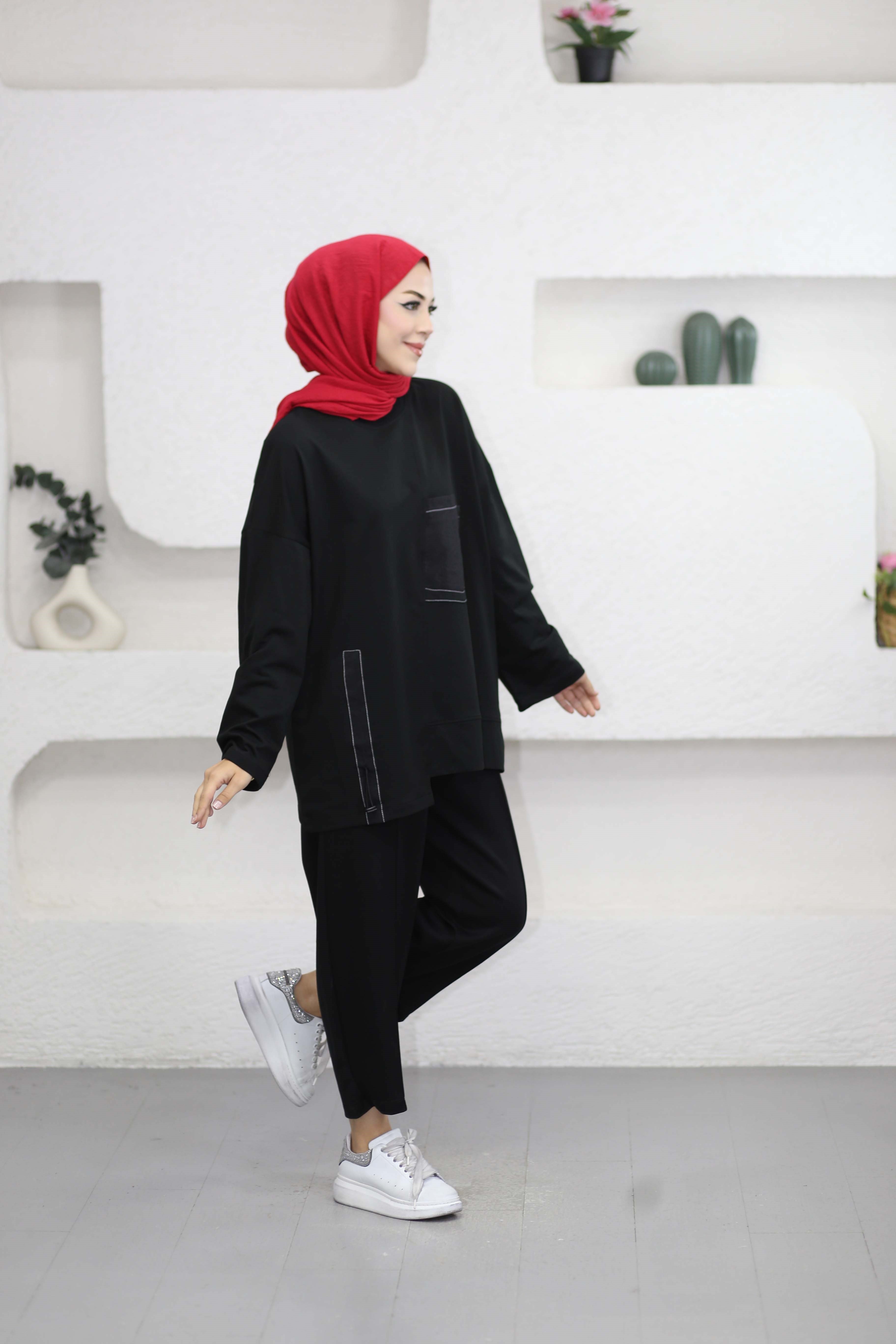Yan Büzgülü Sweat Siyah 6709