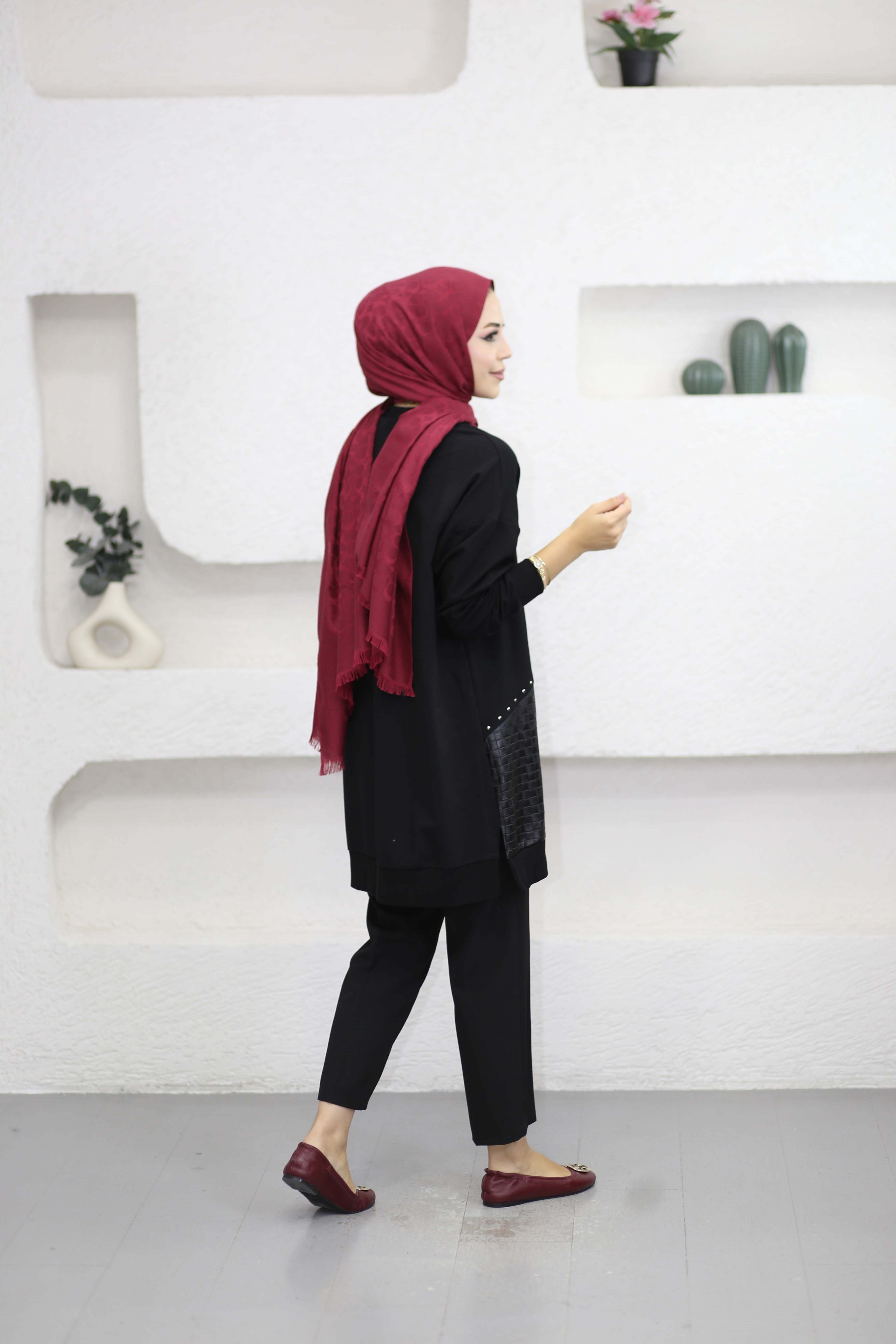 Deri Detaylı Tunik Siyah 10809