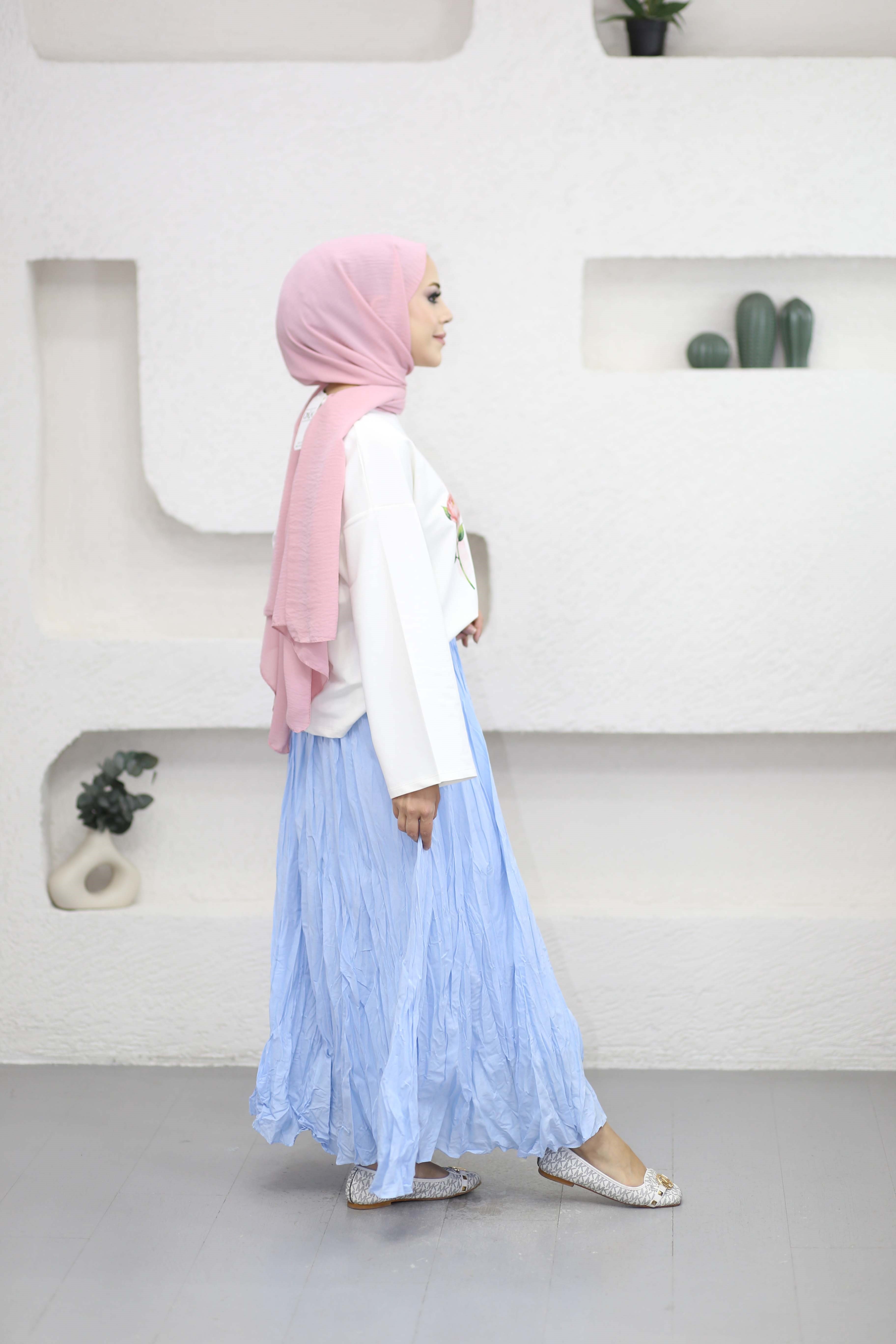 Oversize Baskılı Tişört Lila 2792
