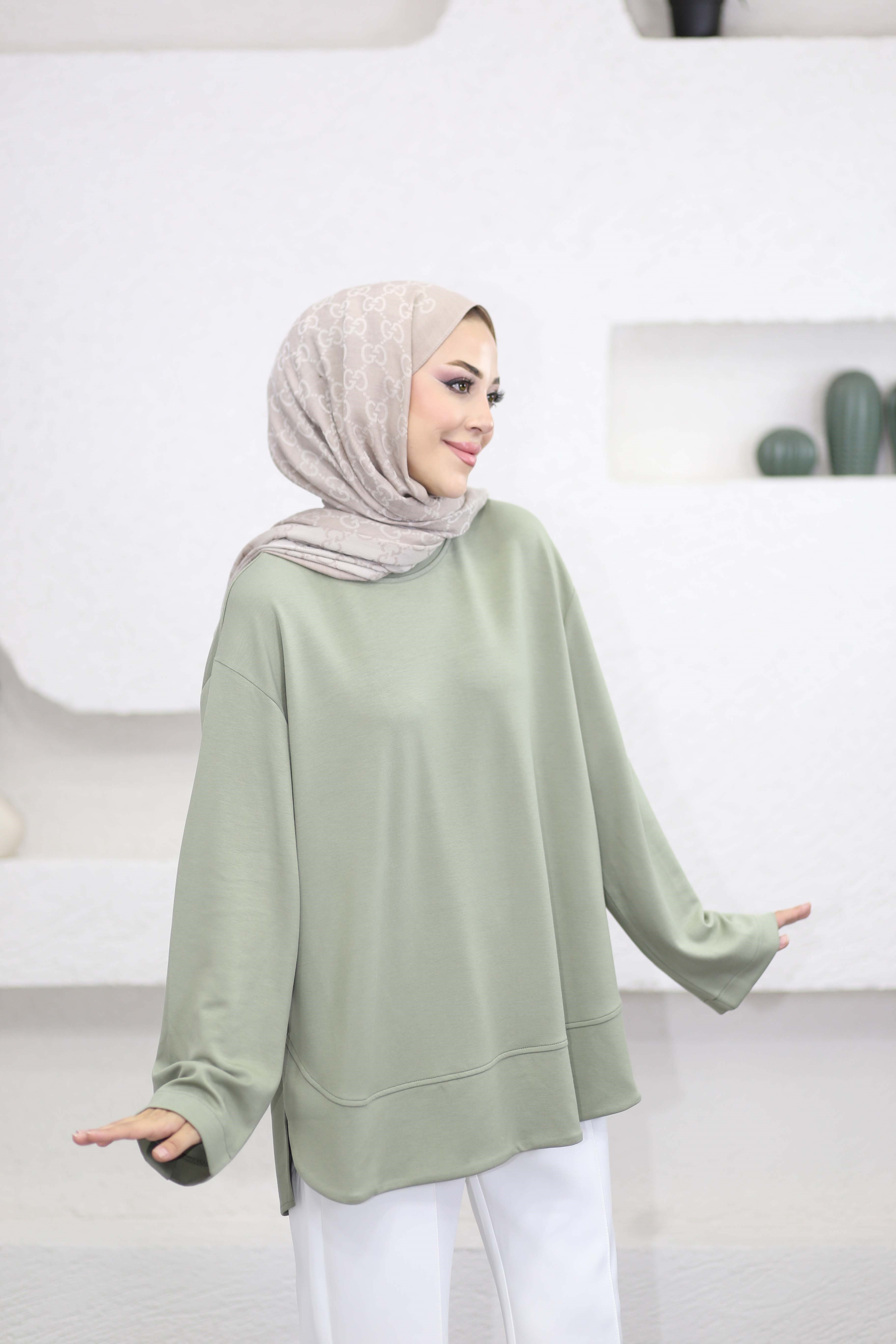 Arkası Çapraz Çıtçıtlı Sweat Çağla Yeşili 6656