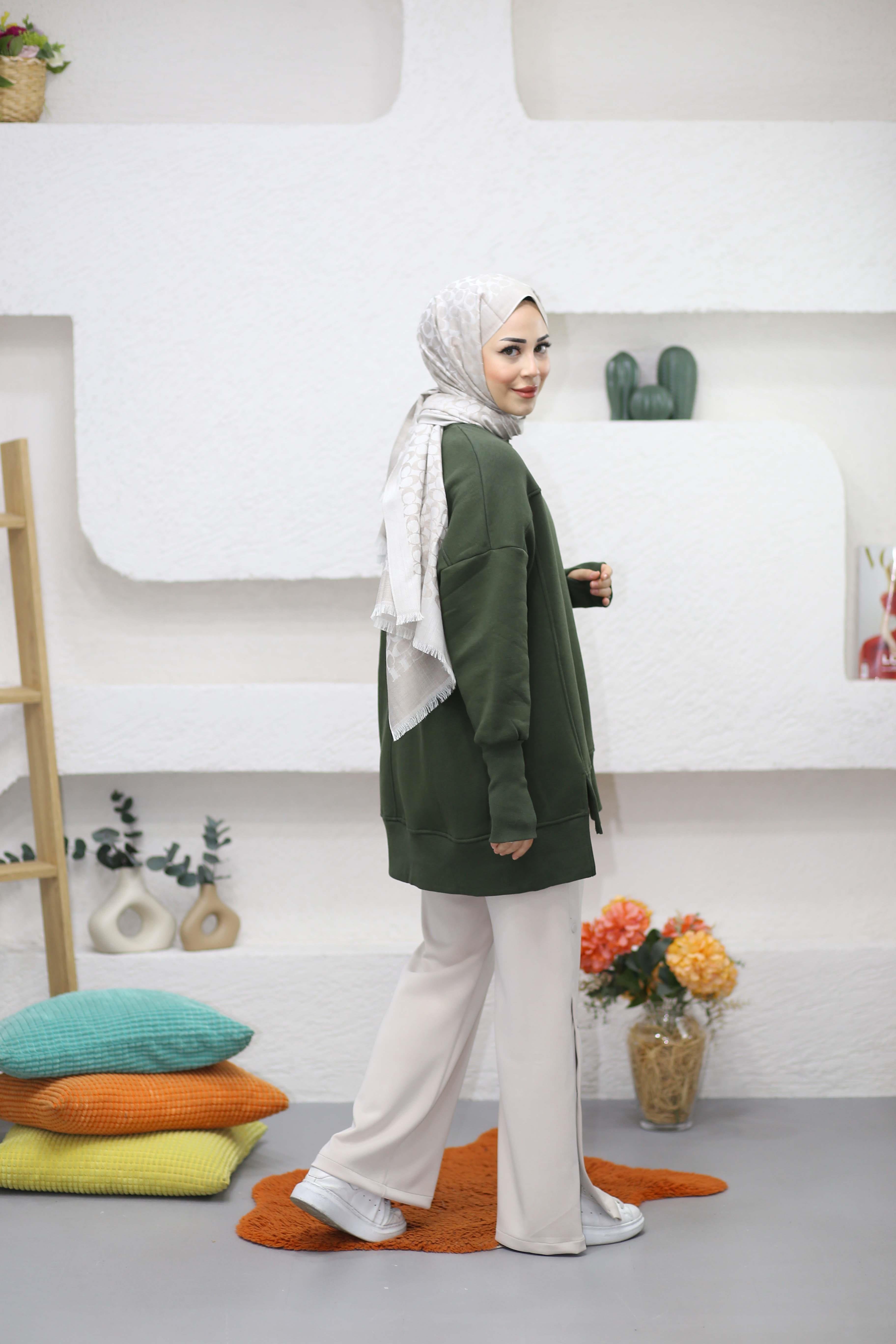 Parmak Geçirme Detaylı Sweat Haki 2474