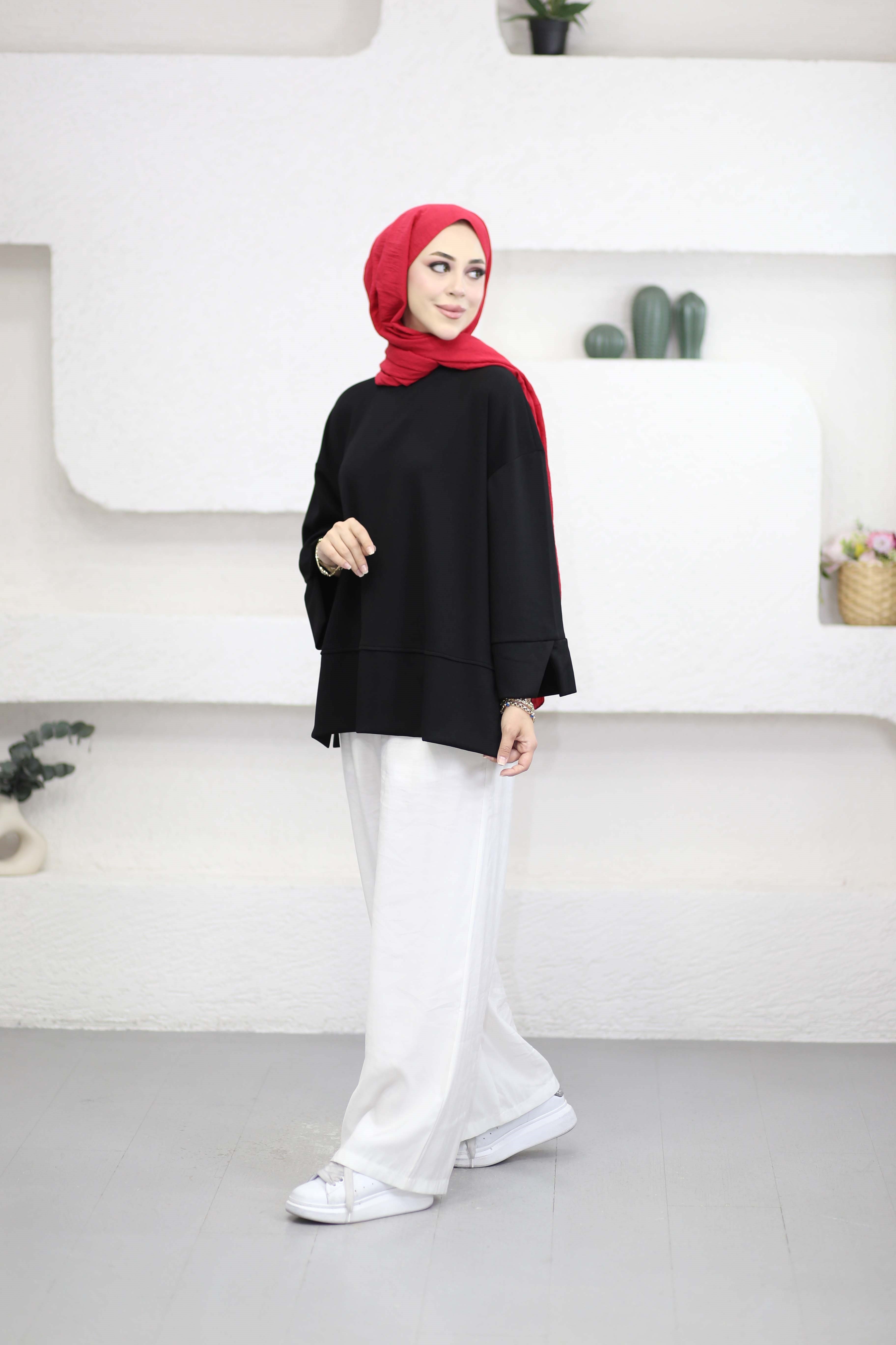 Yırtmaçlı Basıc Sweat Siyah 5023