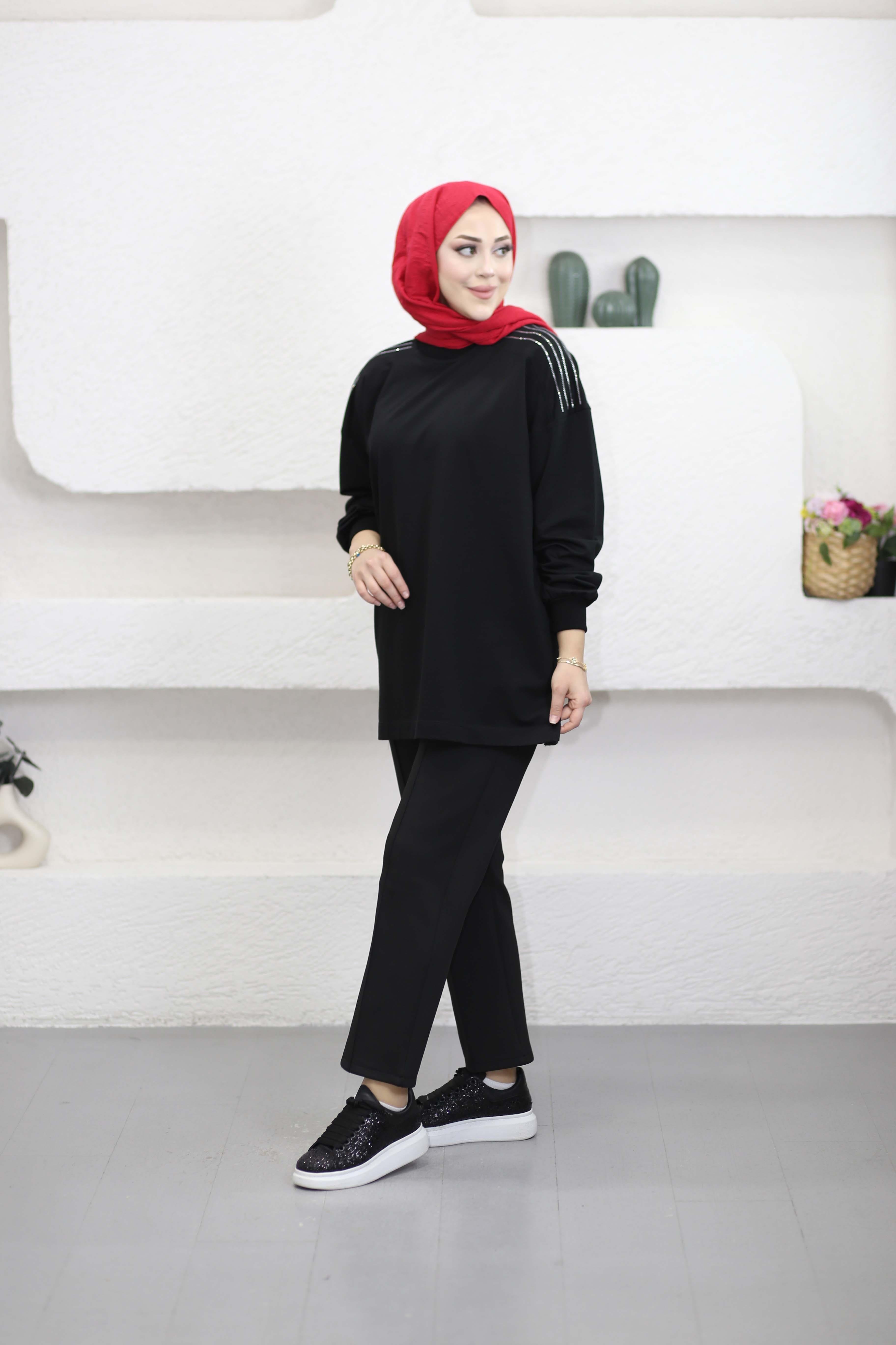 Omzu Taş Detaylı Sweat Siyah 3053