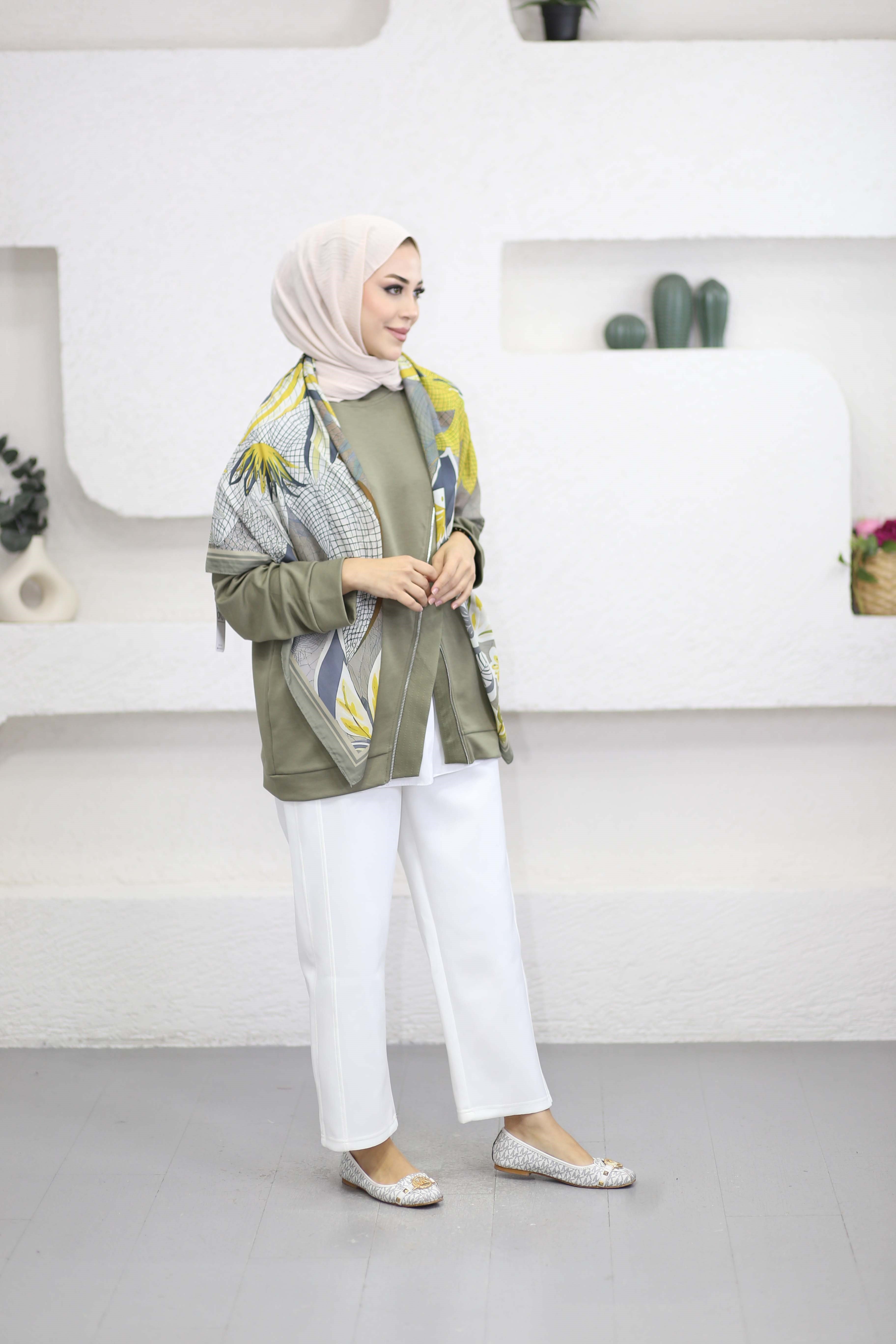 Çapraz Fermuarlı Sweat Haki 10771