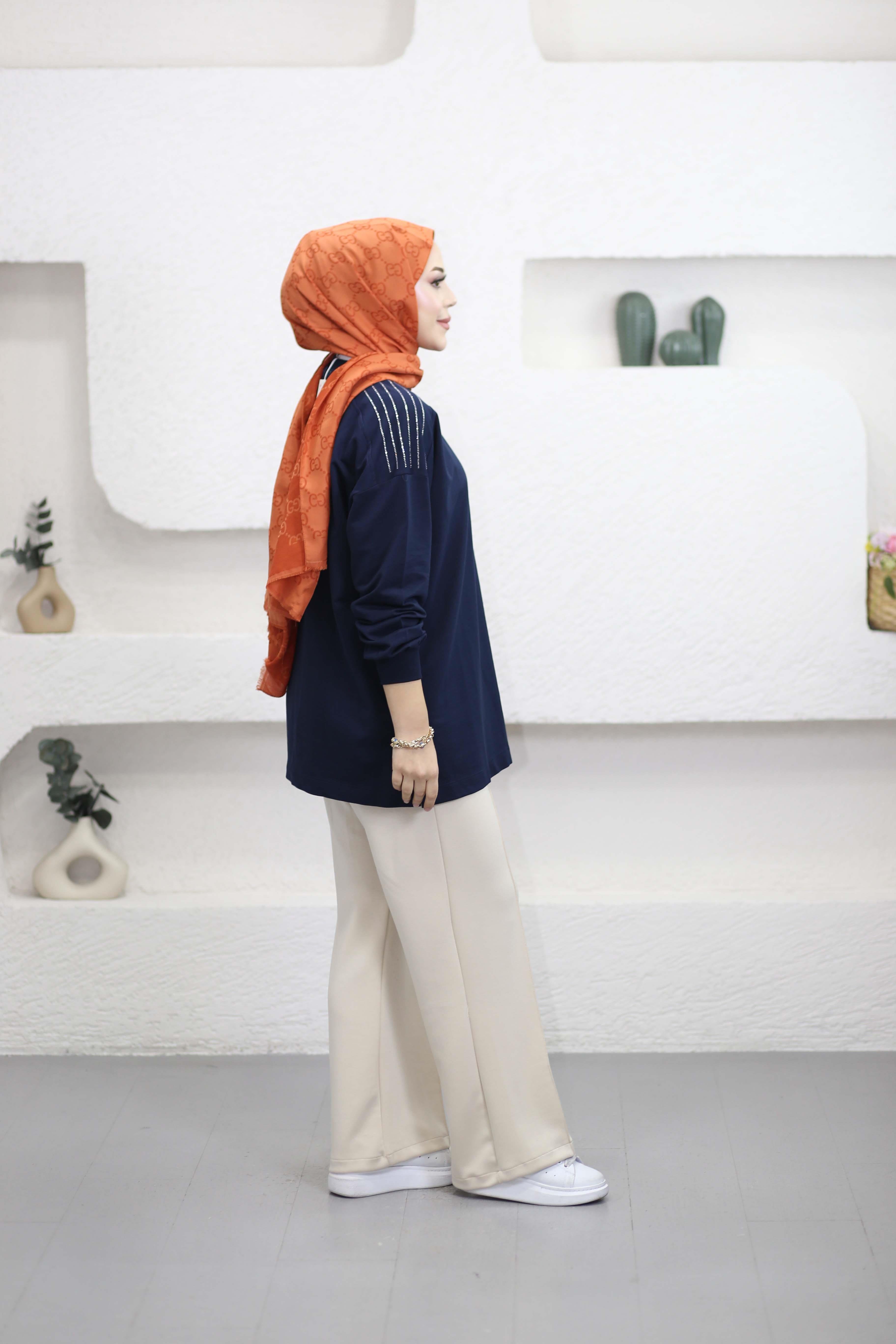 Omzu Taş Detaylı Sweat Lacivert 3053