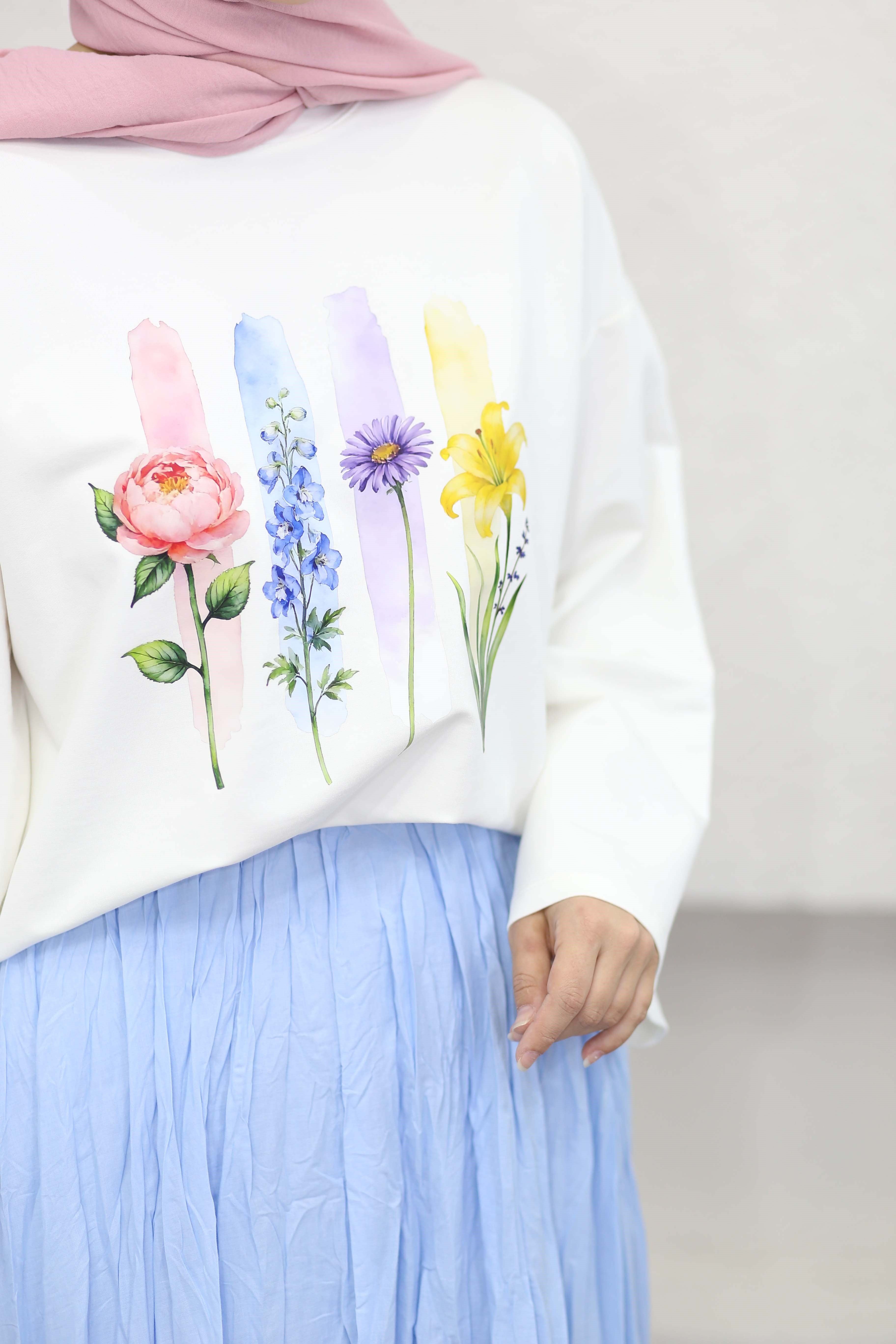 Oversize Baskılı Tişört Lila 2792