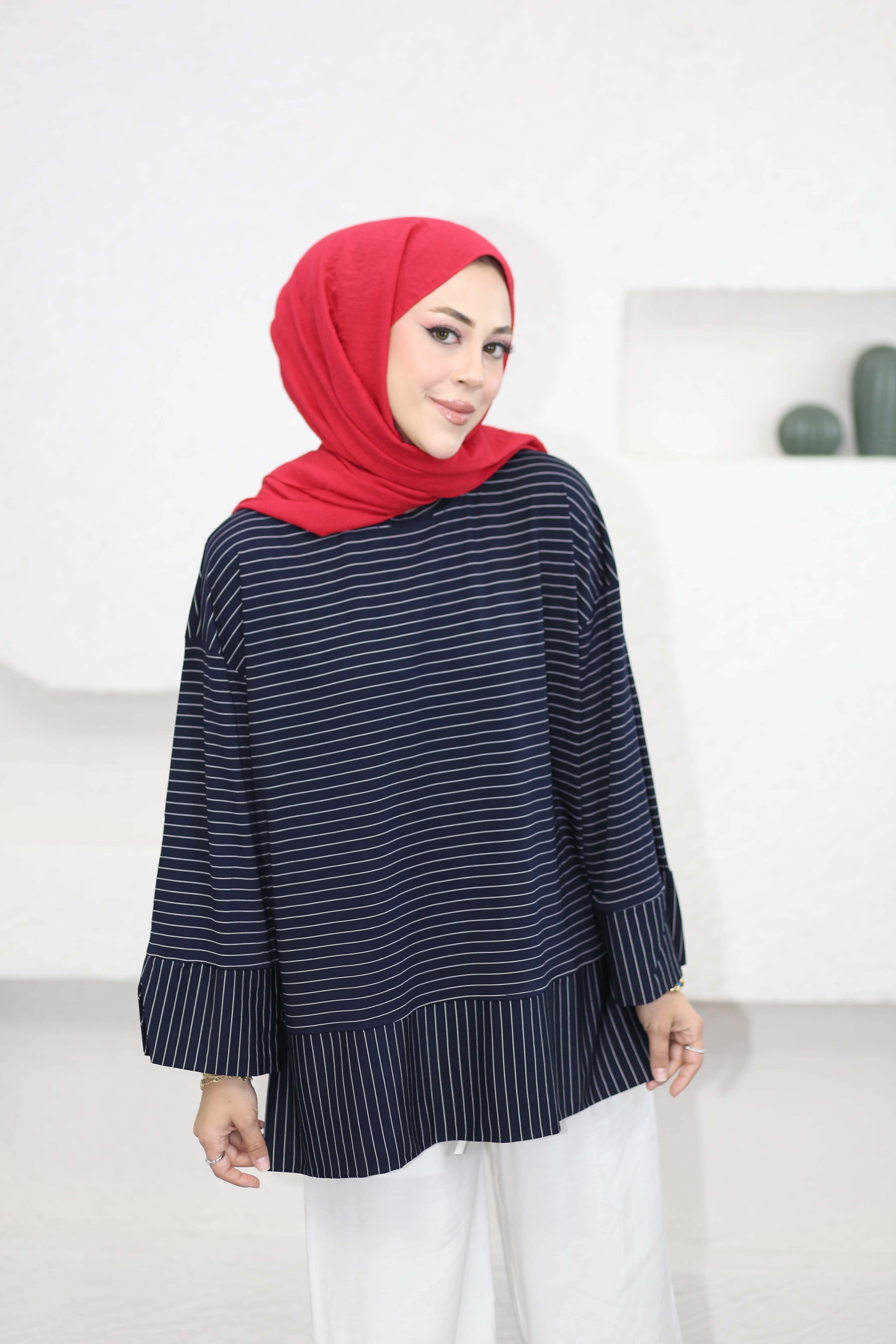 Çizgili Penye Tunik Lacivert 5023