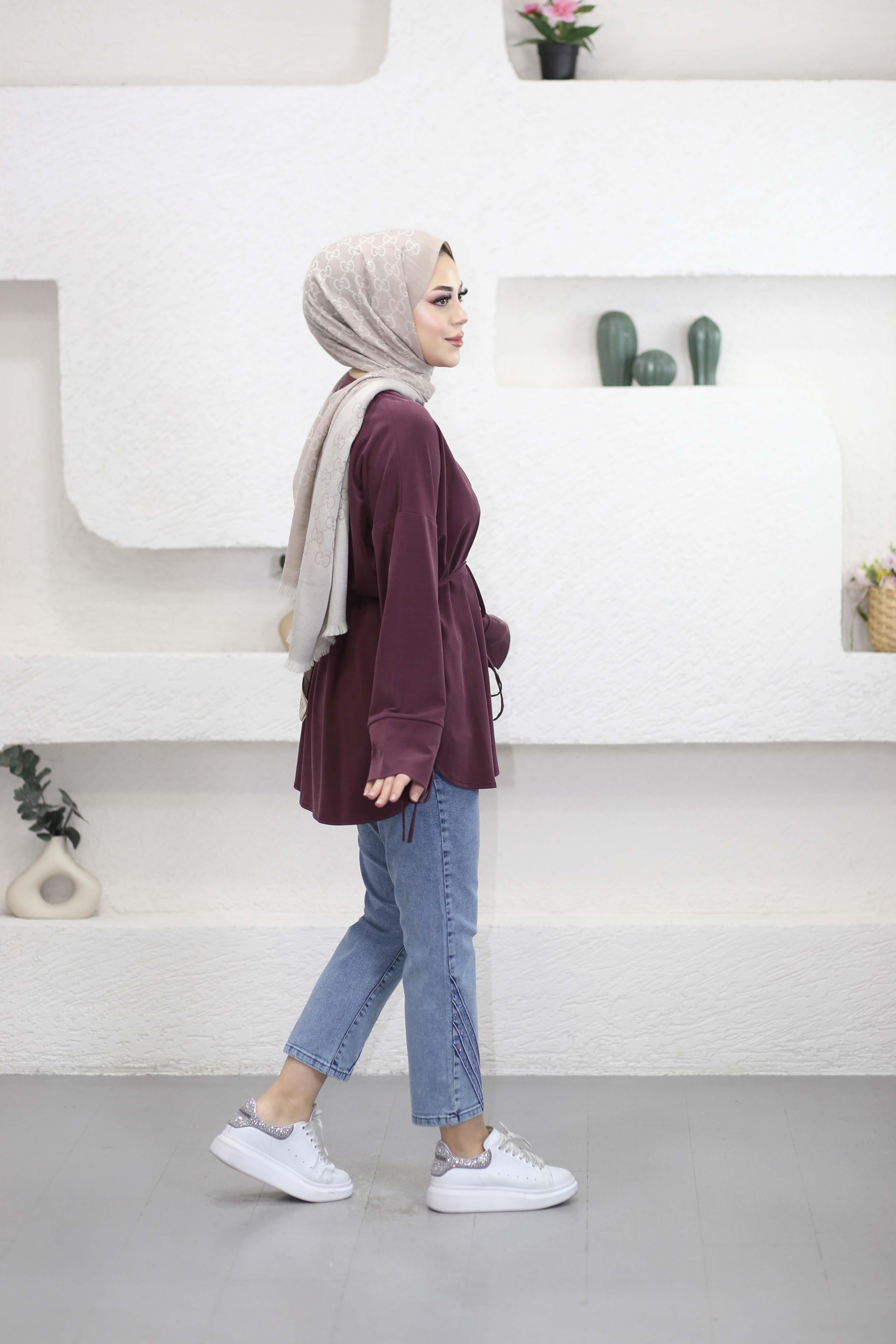 Bel Bağlamalı Tunik Mürdüm 7465