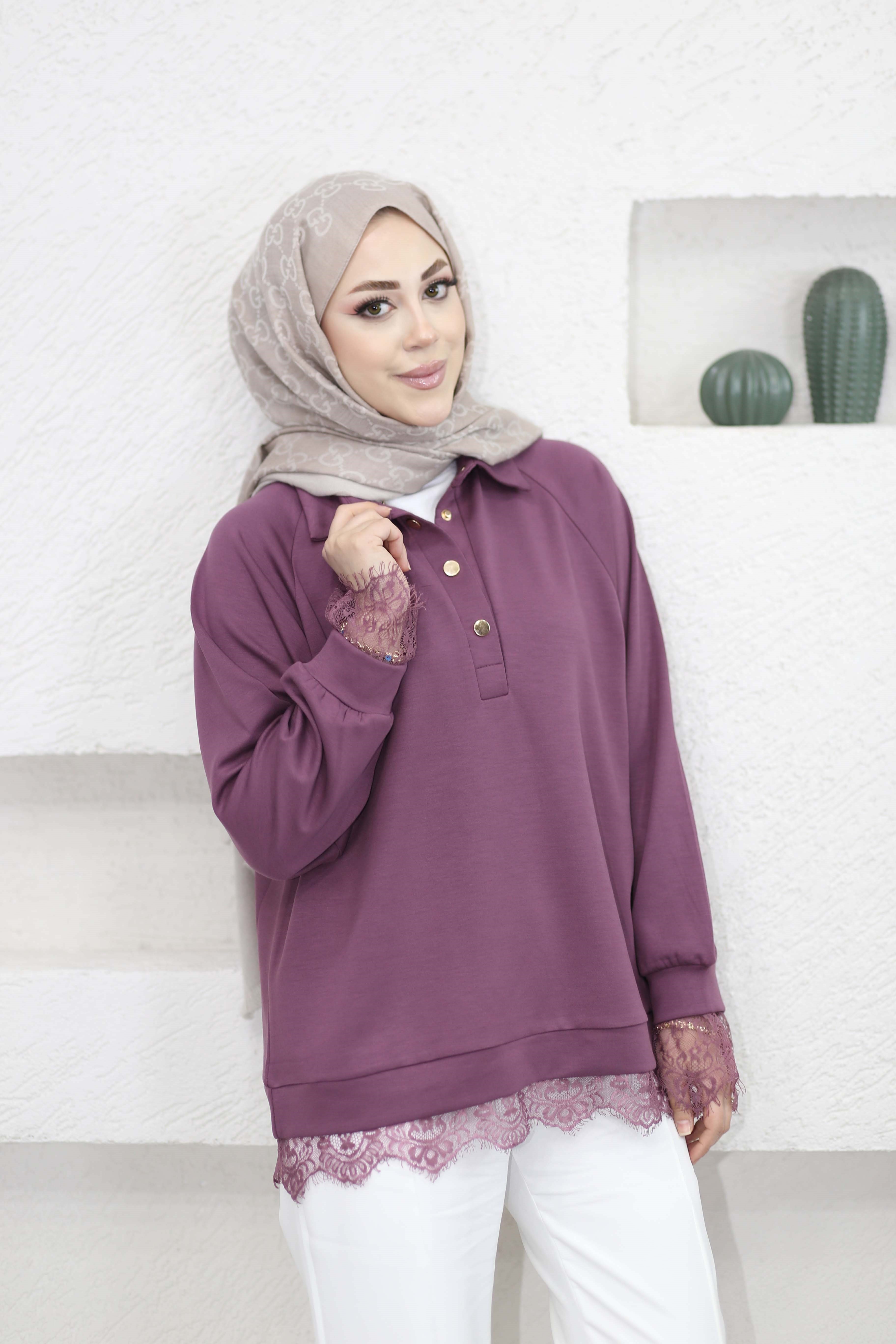 Dantelli Oysho Tunik Mürdüm 6441
