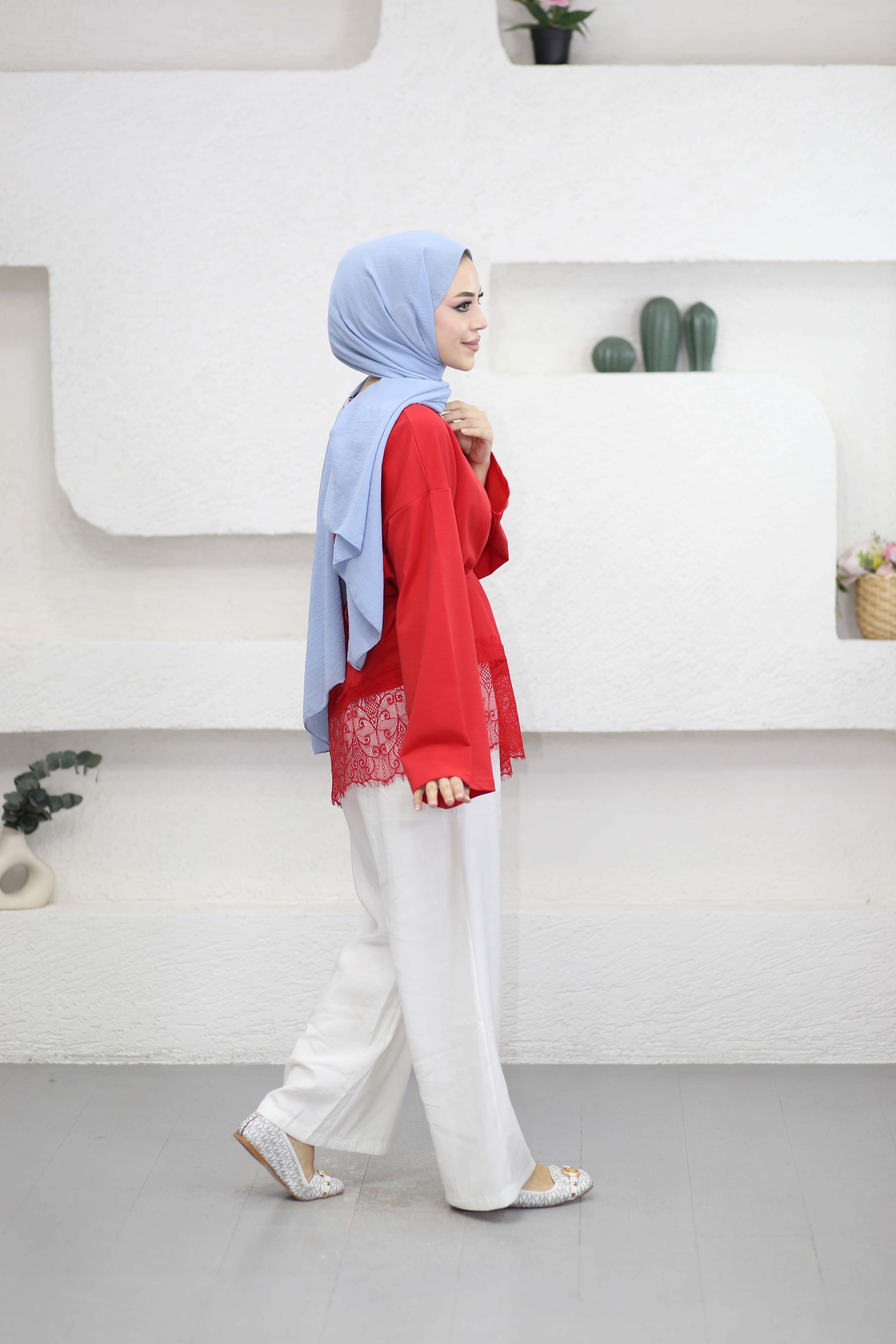 Eteği Dantelli Sweat Kırmızı 3491