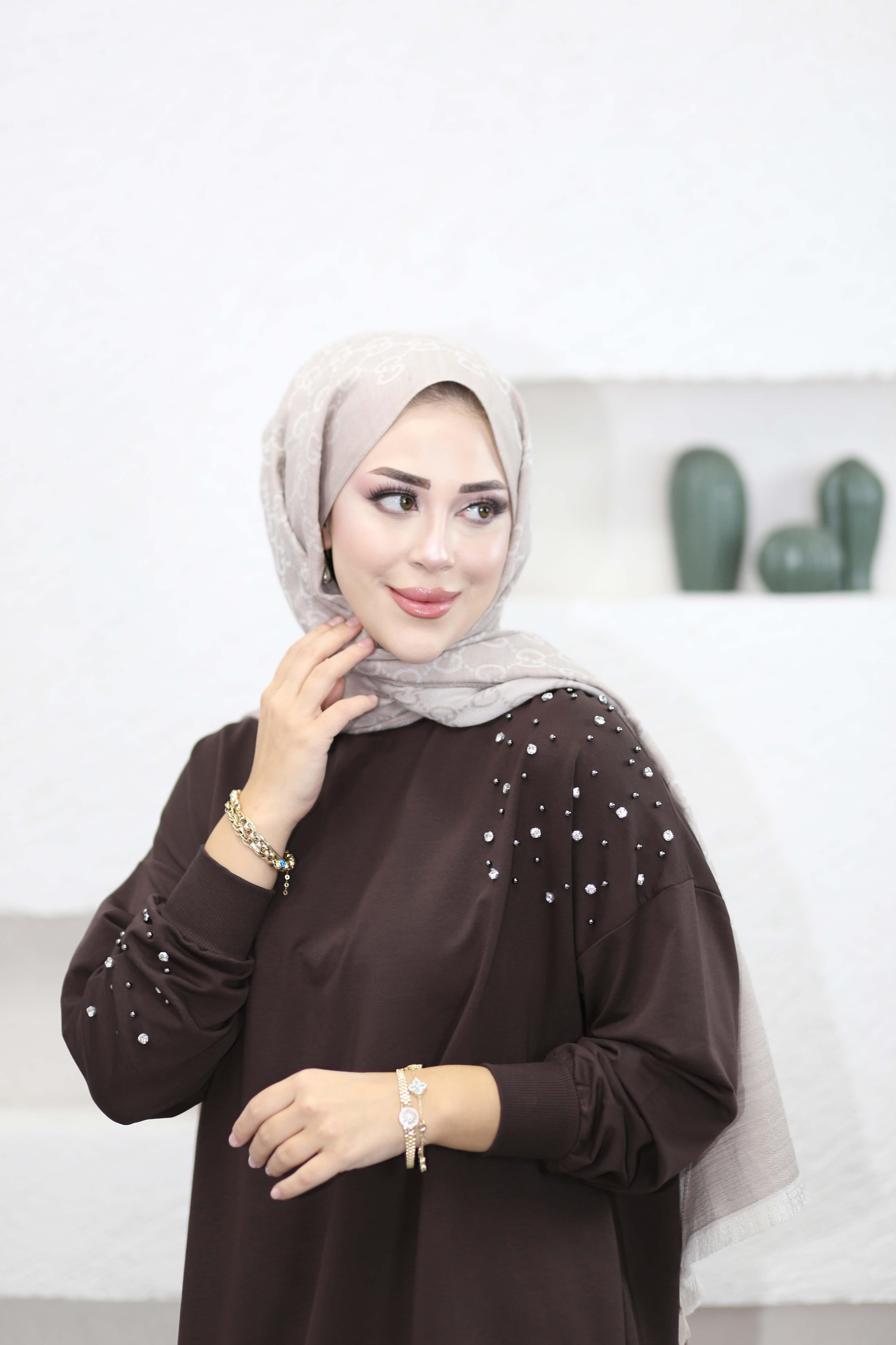 Taş Ve İnci Detaylı Sweat Kahverengi 2408